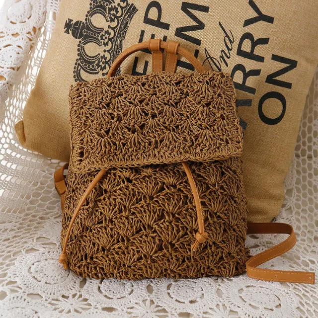 2020 Summer Hollow Out Straw Women Backpack Purse Handmade Woven Shoulder Messenger Bags Ladies Beach Bags Fashion Handbags