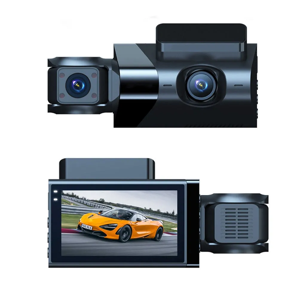 3 Channel Dash Cam Front Rear Inside 1080p Car Camera Parking