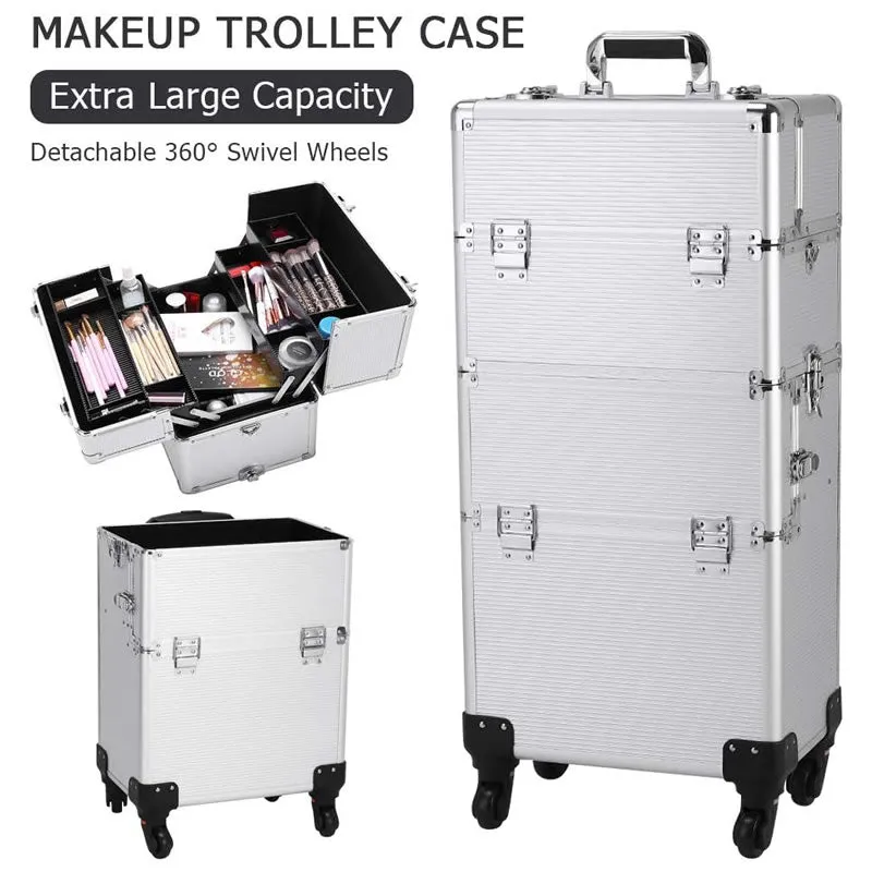 3 In 1 Professional Makeup Train Case With 360° Swivel Wheels -Y233