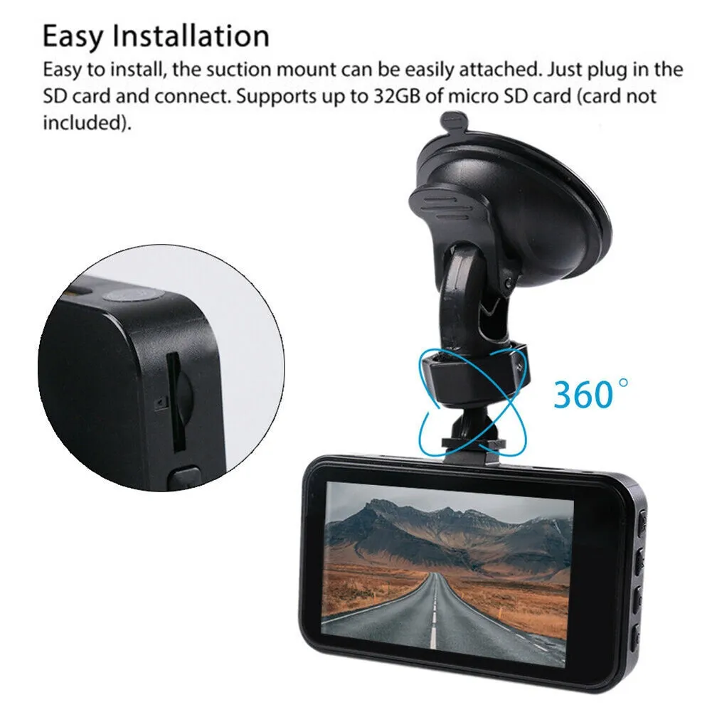 3-inch Ips Car Driving Recorder with HD Display Dual Lens Dash