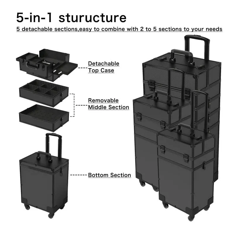 5-In-1 Cosmetic Professional Makeup Case With Wheels -Y191