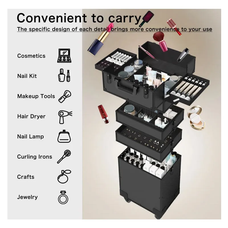5-In-1 Cosmetic Professional Makeup Case With Wheels -Y191