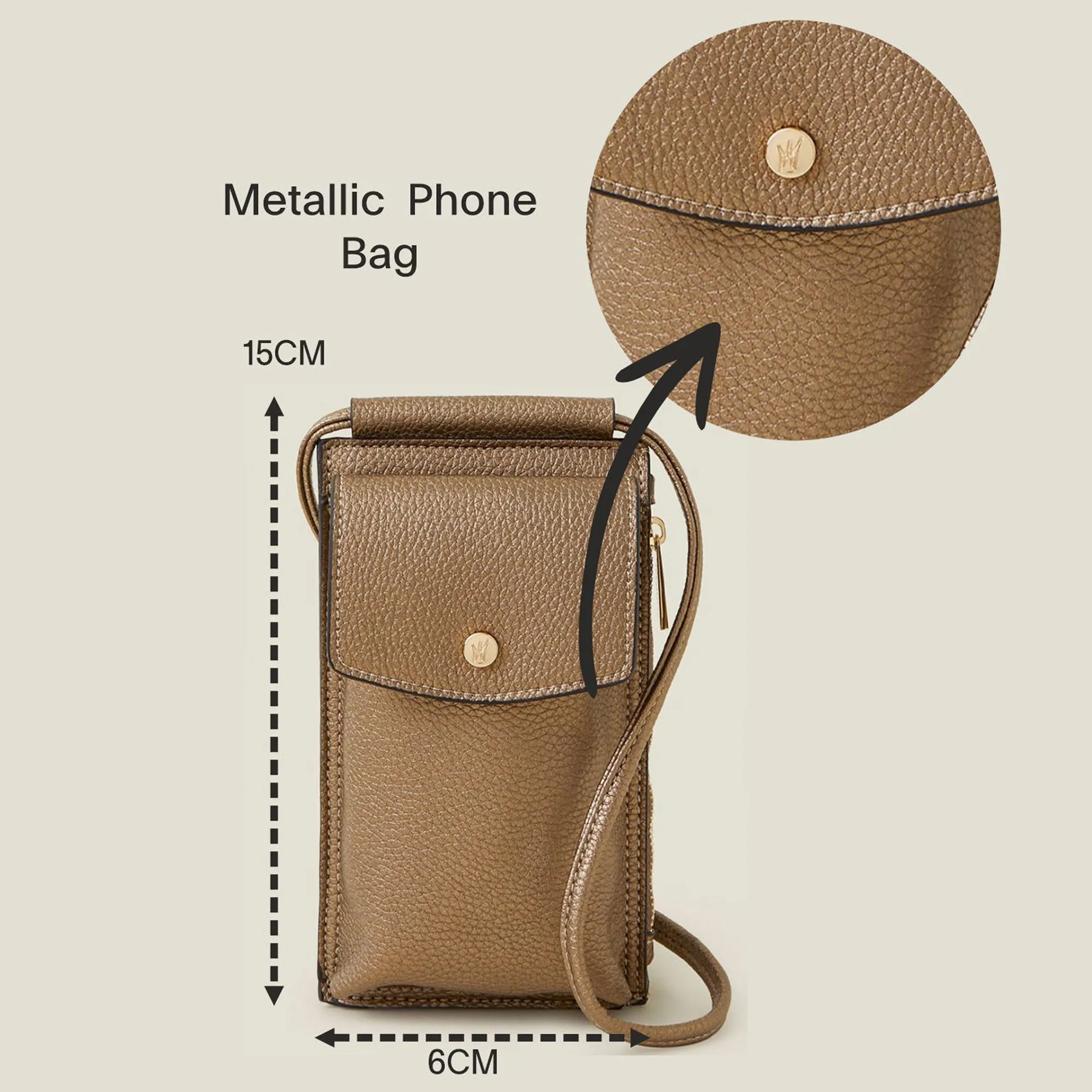 Accessorize London Women's Brown Metallic Phone Bag