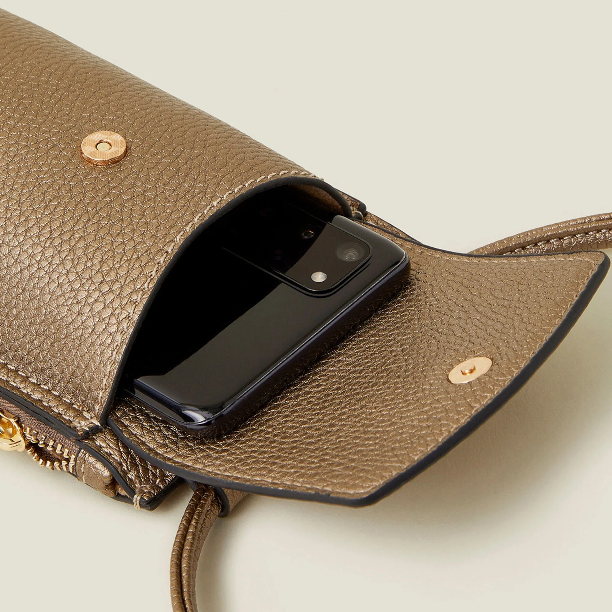 Accessorize London Women's Brown Metallic Phone Bag