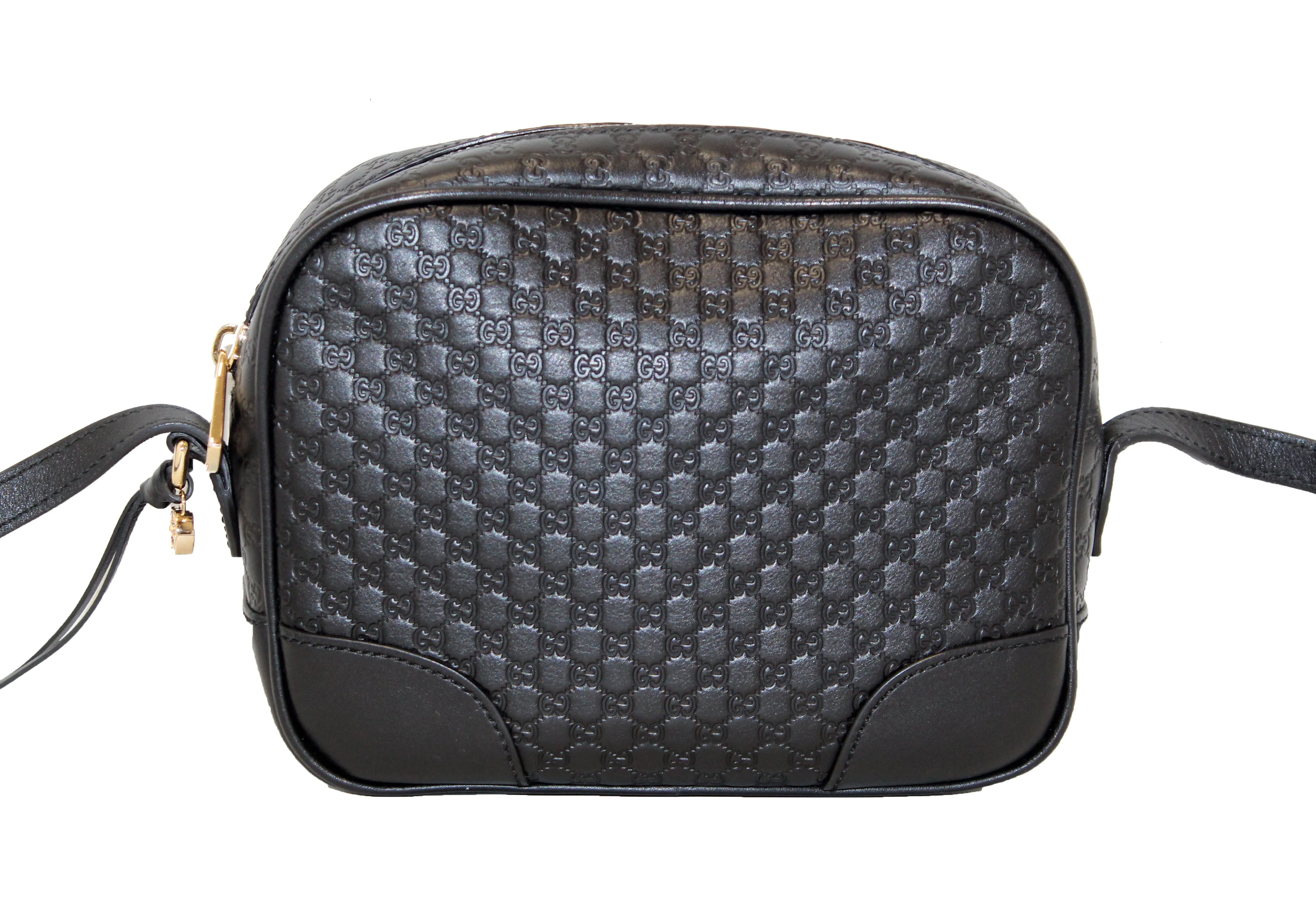 Authentic Black Gucci GG MicroGuccissima Leather Bree Crossbody Bag