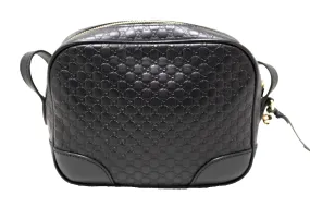Authentic Black Gucci GG MicroGuccissima Leather Bree Crossbody Bag