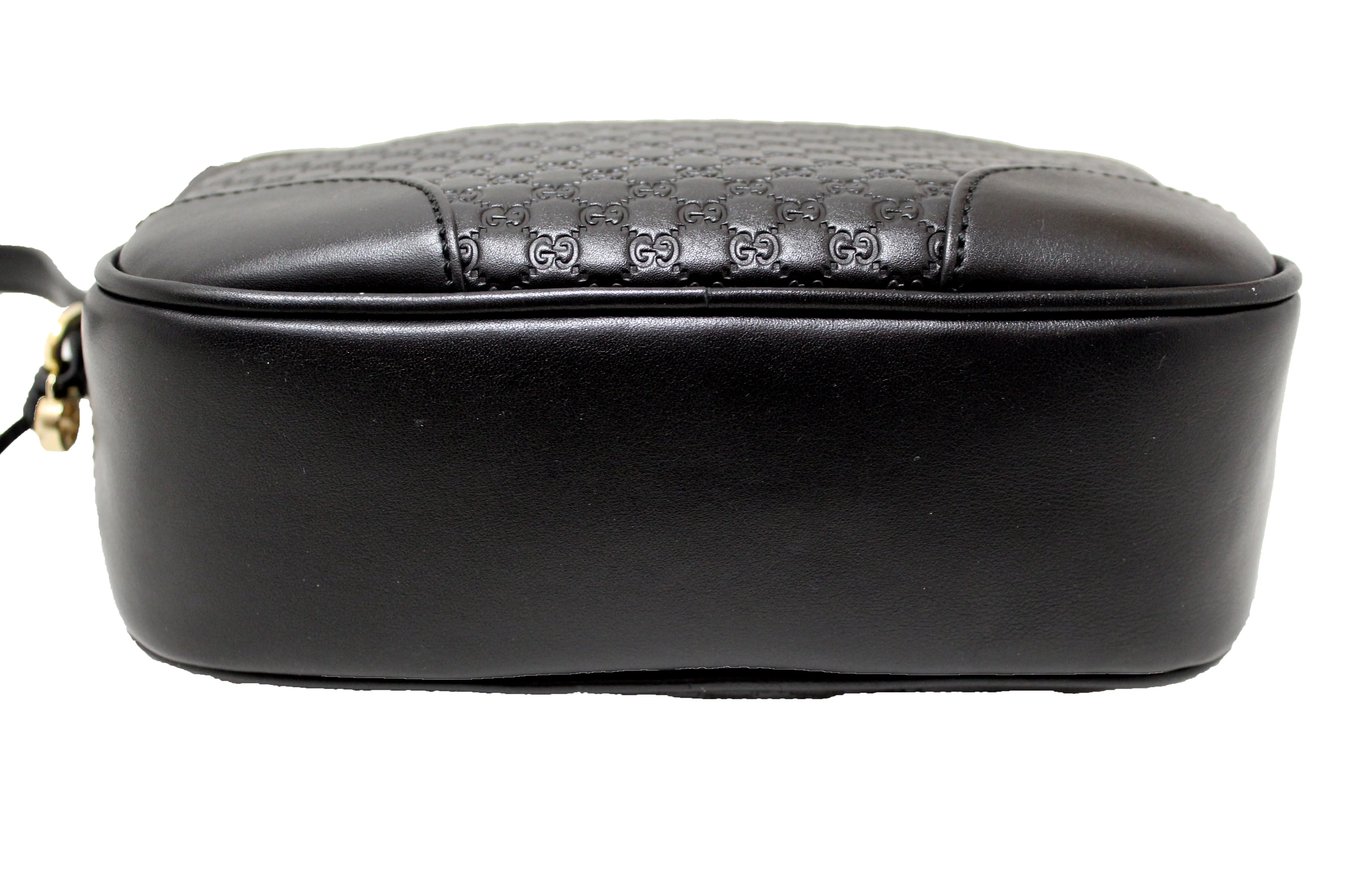 Authentic Black Gucci GG MicroGuccissima Leather Bree Crossbody Bag