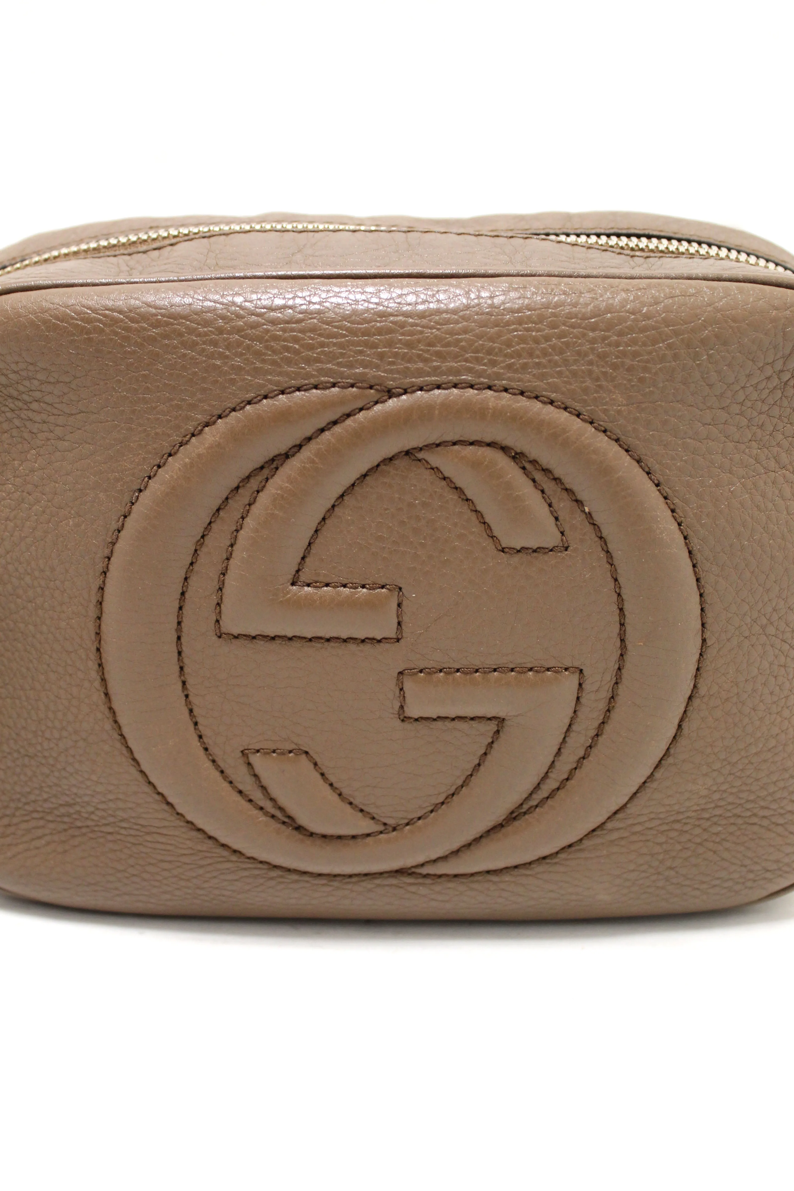 Authentic Gucci Brown Soho Leather Small Disco Messenger Bag