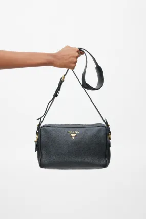 Black & Gold Leather Double Zip Camera Bag