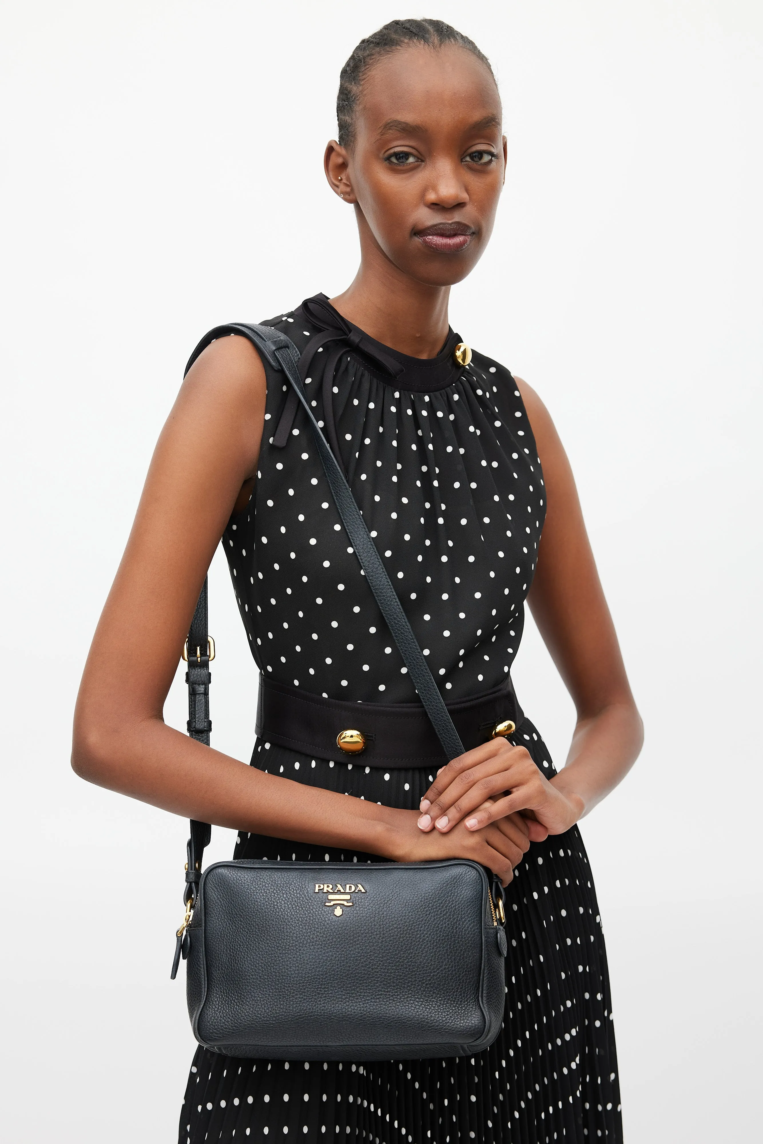 Black & Gold Leather Double Zip Camera Bag