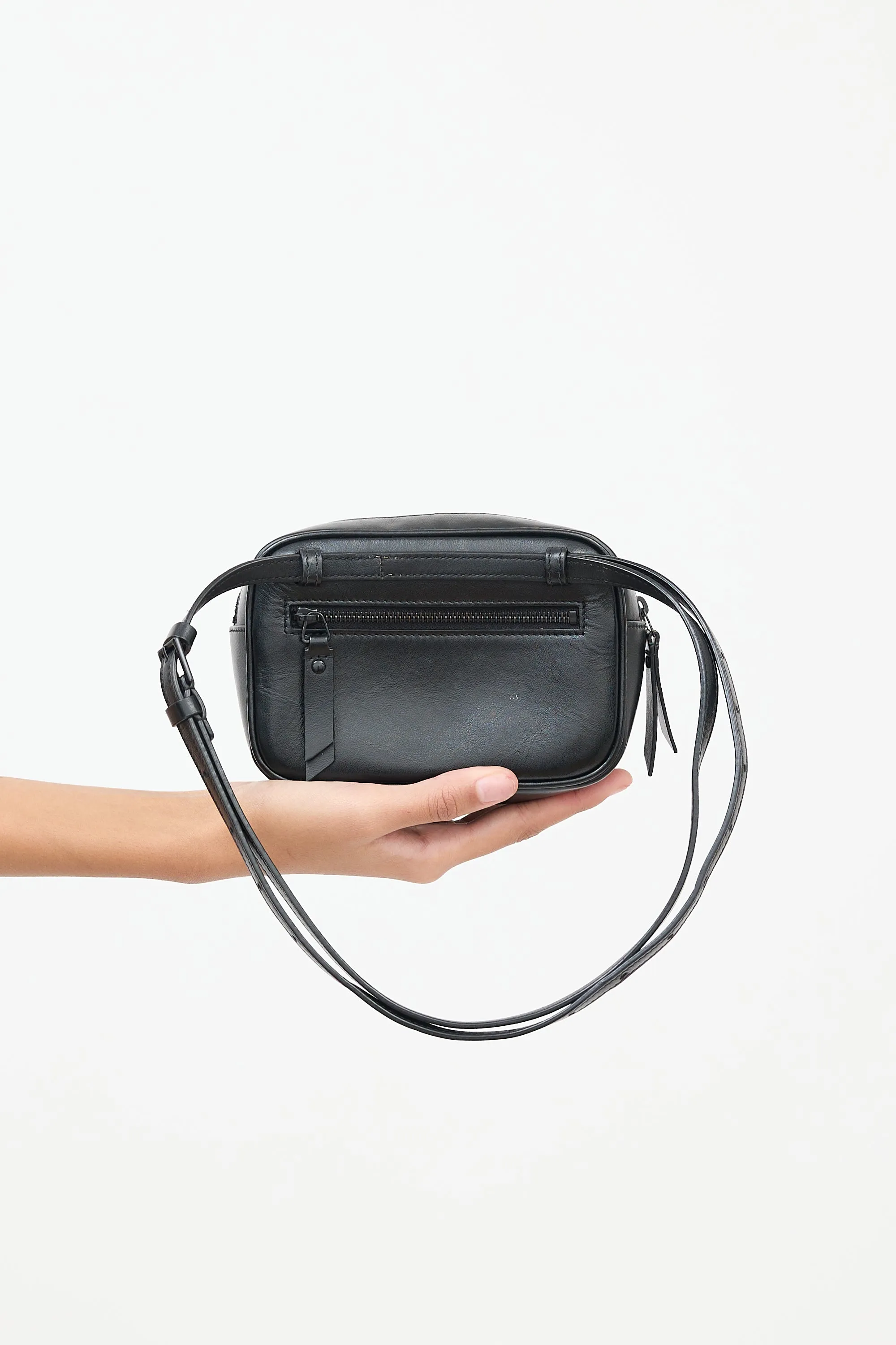 Black Leather Chevron Lou Camera Belt Bag