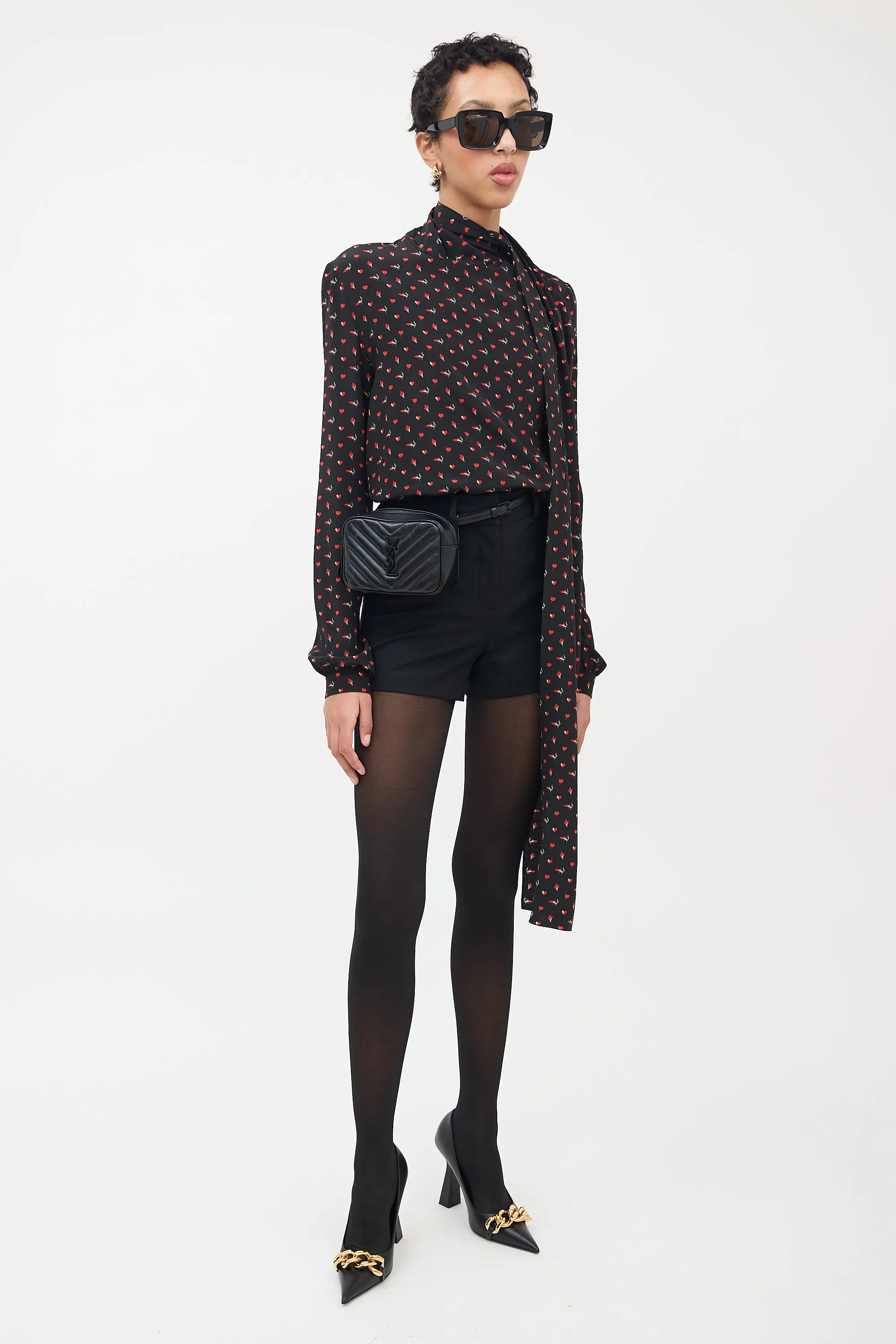 Black Leather Chevron Lou Camera Belt Bag