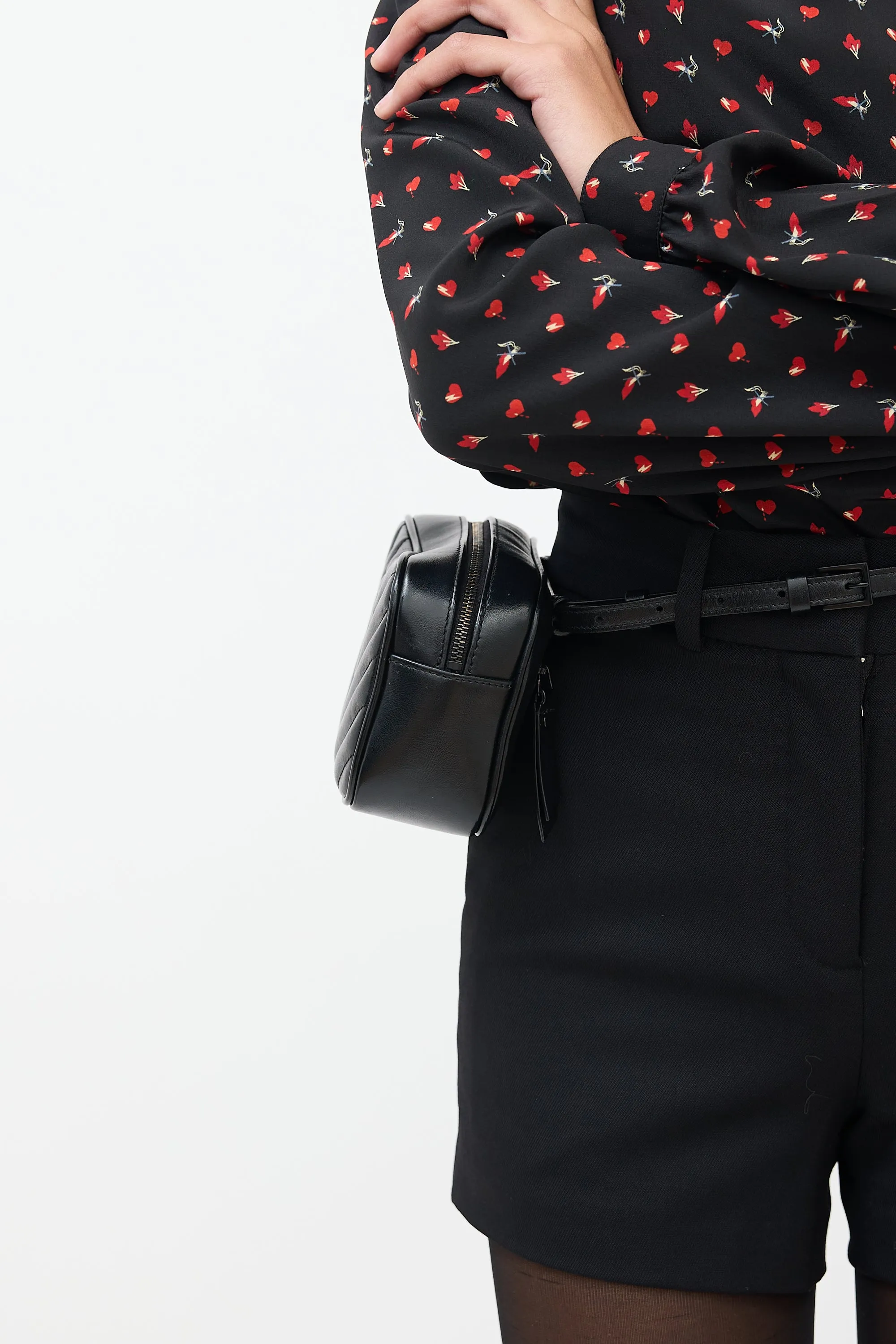 Black Leather Chevron Lou Camera Belt Bag