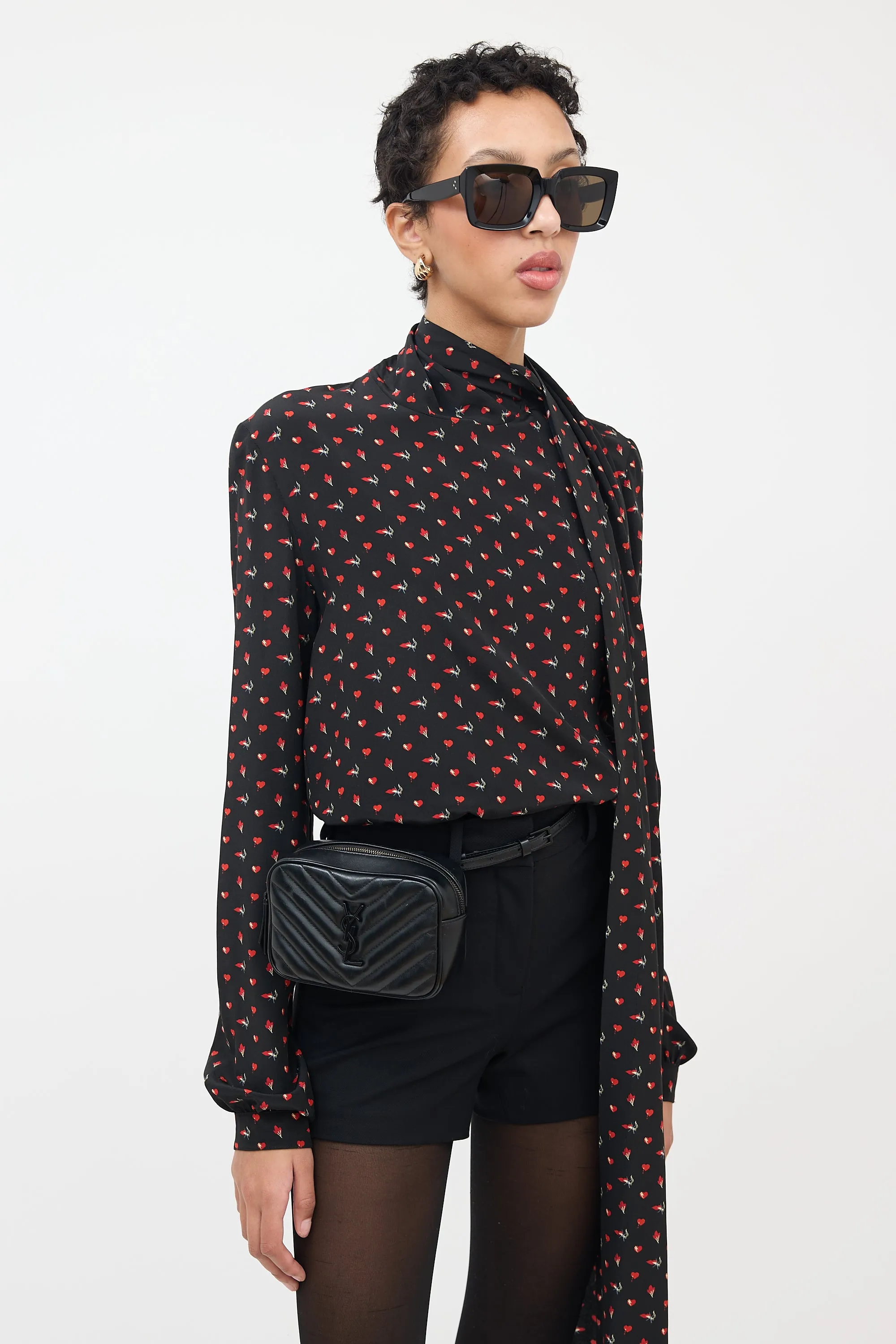 Black Leather Chevron Lou Camera Belt Bag