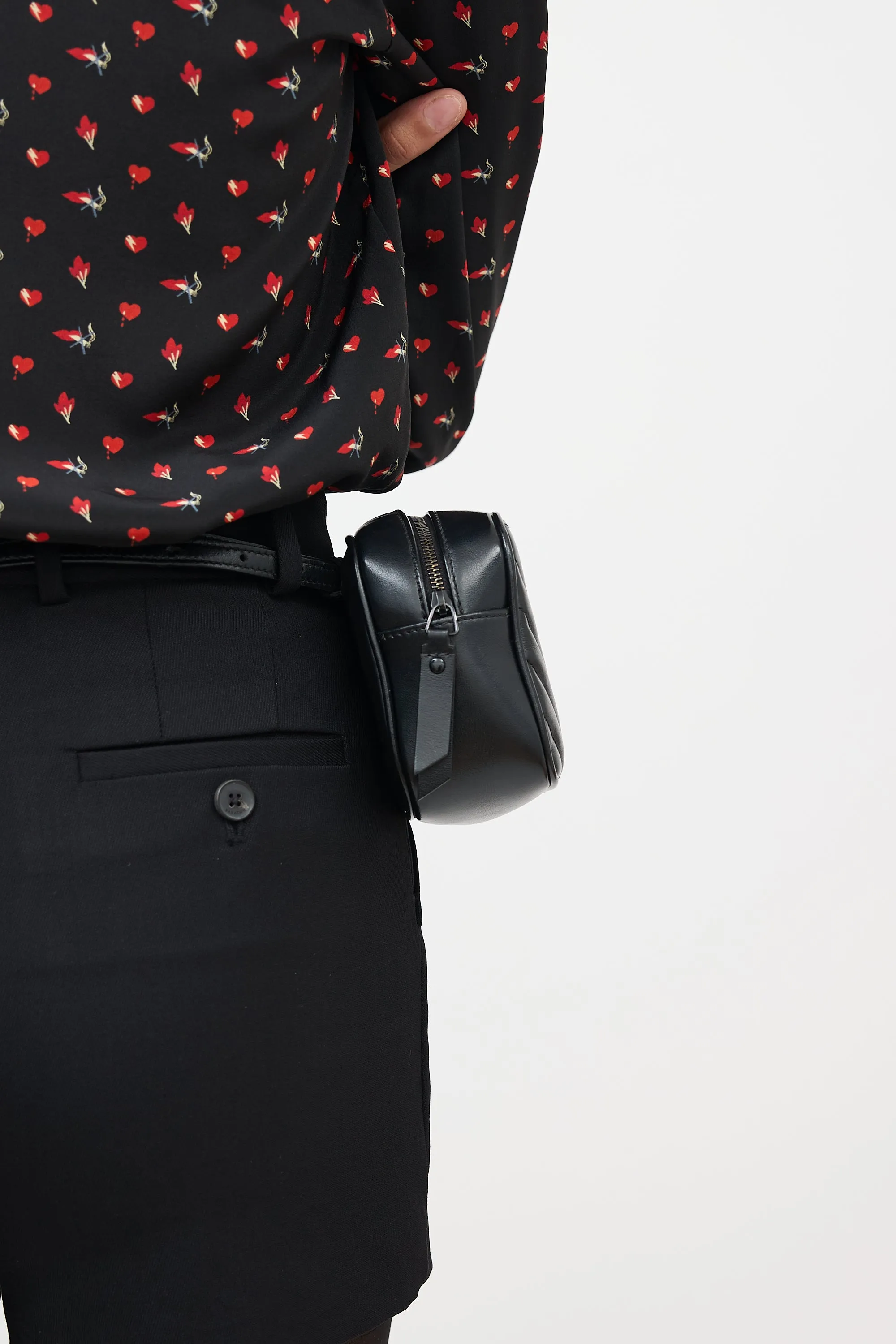 Black Leather Chevron Lou Camera Belt Bag