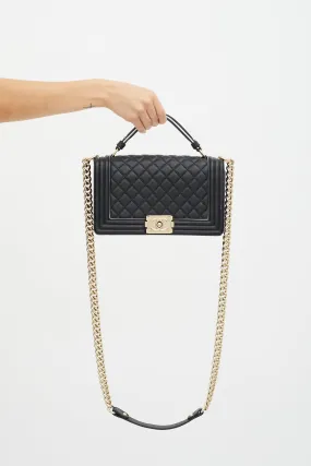 Black Quilted Leather White Trim Boy Bag