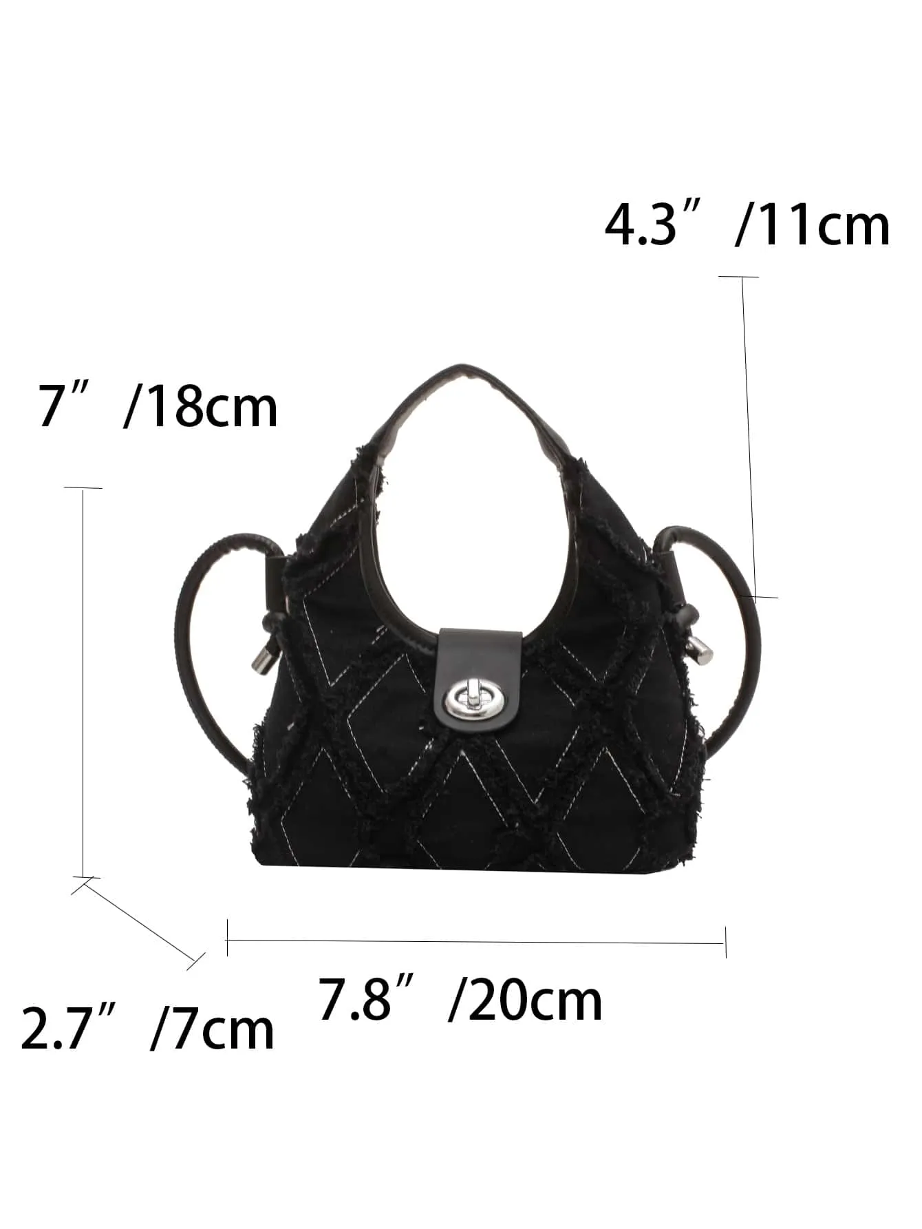 Casual Mini Denim Frayed Trim Twist Lock Hobo Bag