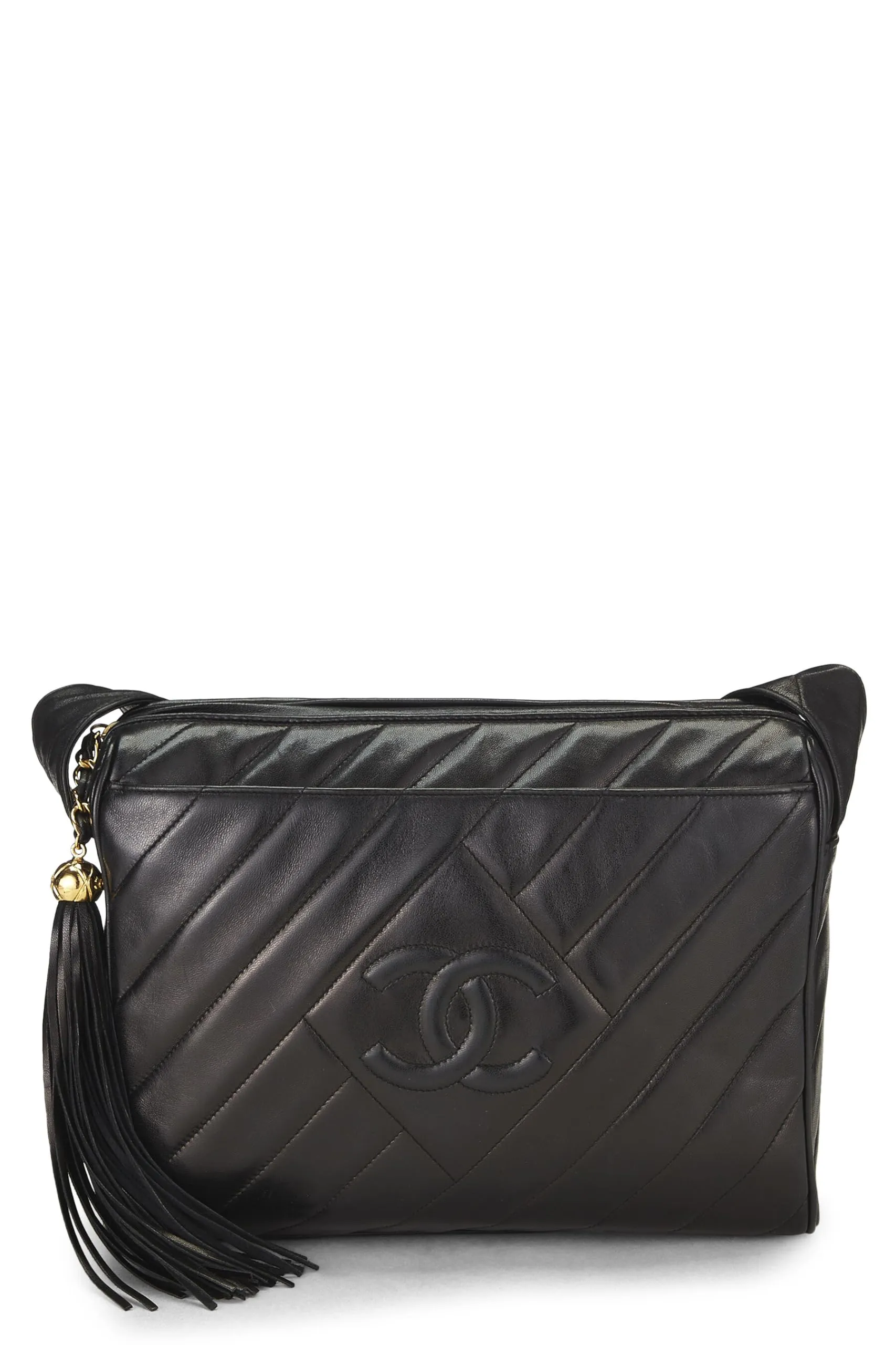 Chanel,  Black Lambskin Diamond 'CC' Camera Bag Large, Black