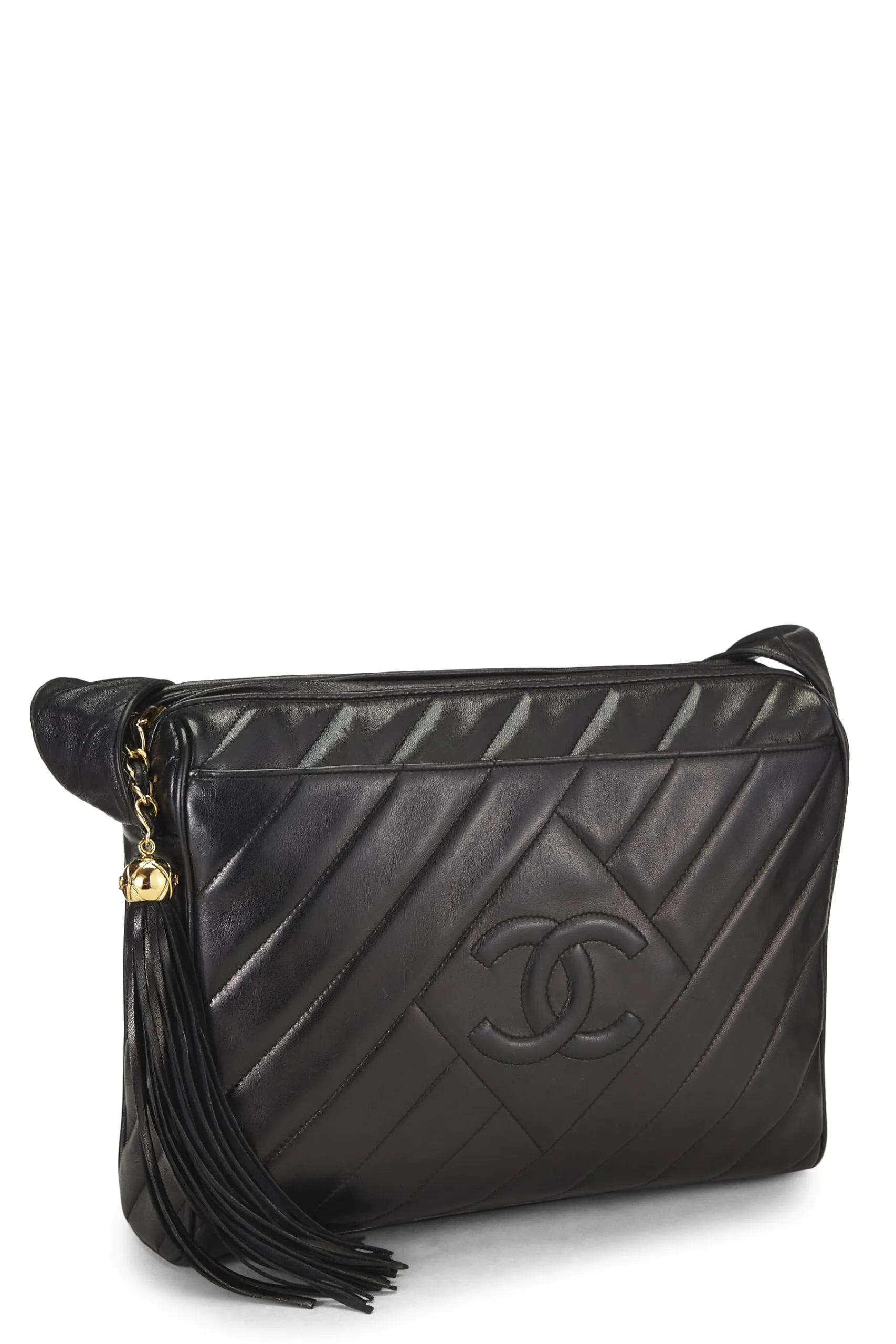 Chanel,  Black Lambskin Diamond 'CC' Camera Bag Large, Black