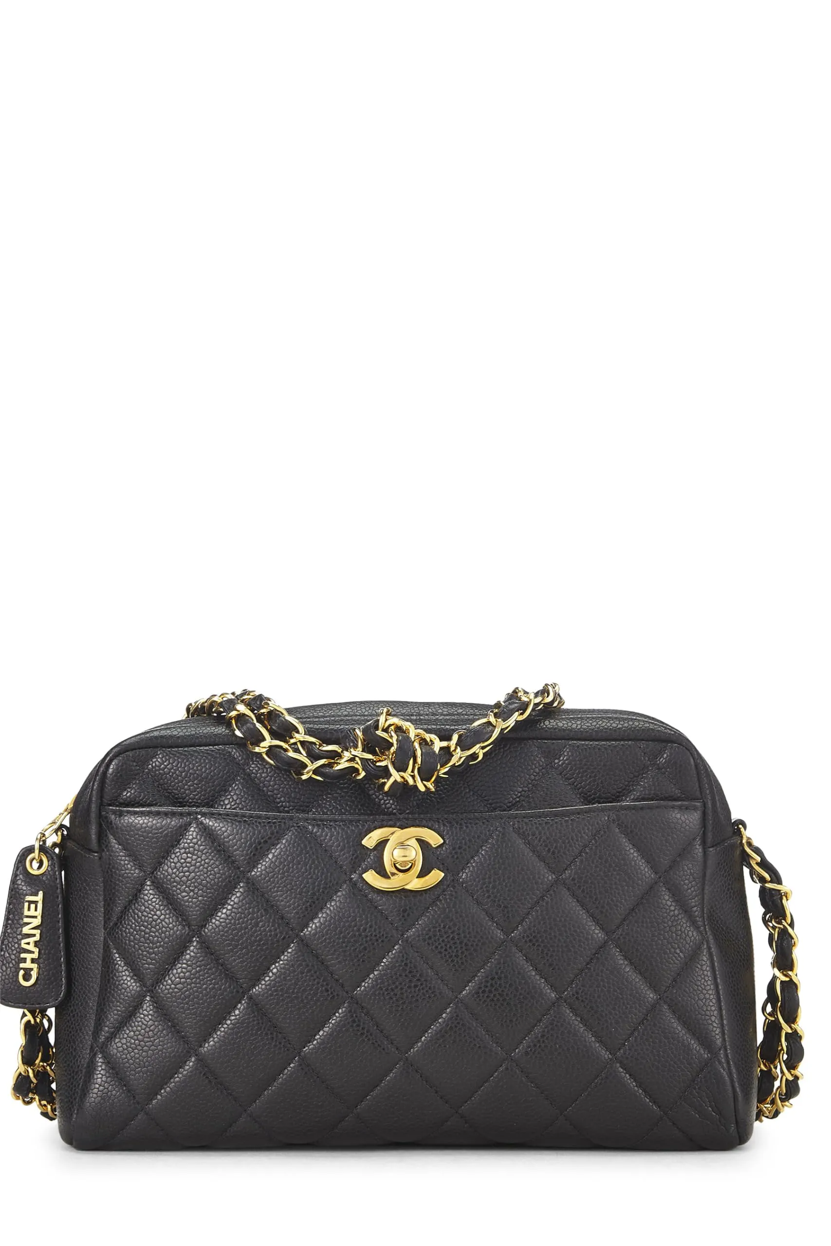 Chanel,  Black Quilted Caviar Pocket Camera Bag Medium, Black