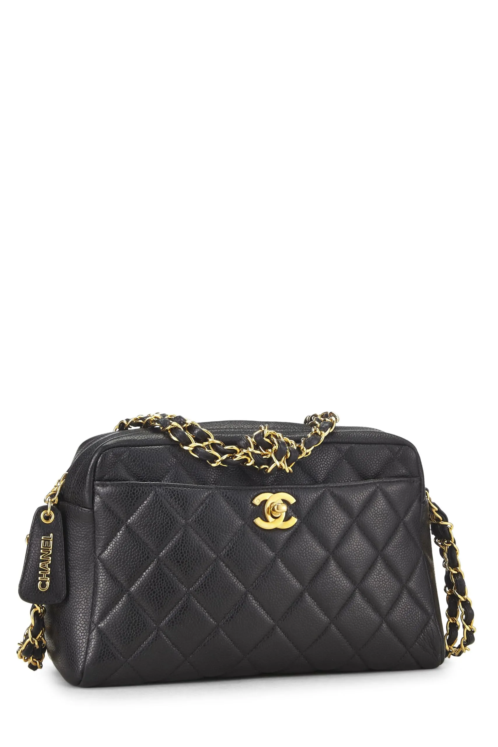 Chanel,  Black Quilted Caviar Pocket Camera Bag Medium, Black
