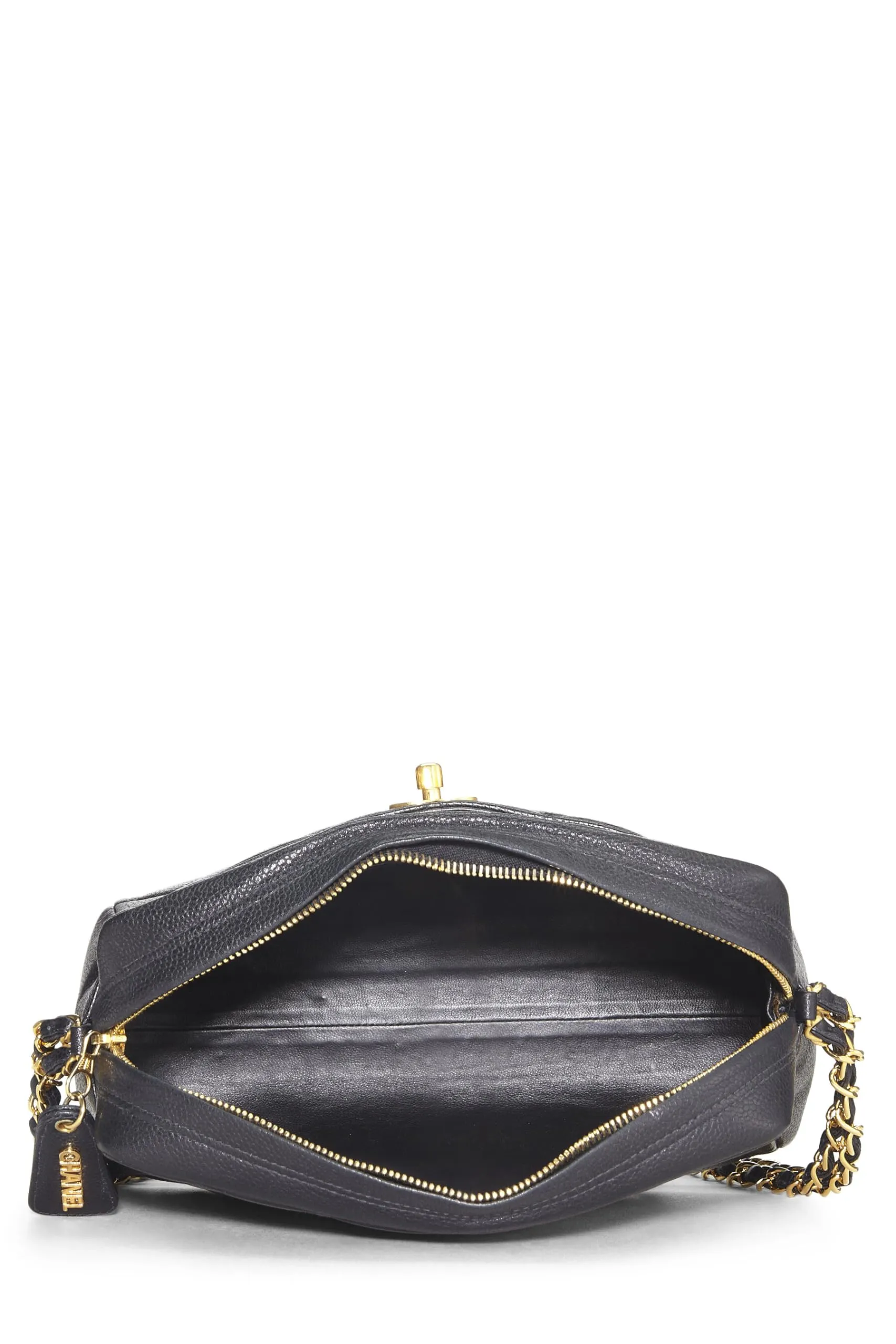Chanel,  Black Quilted Caviar Pocket Camera Bag Medium, Black