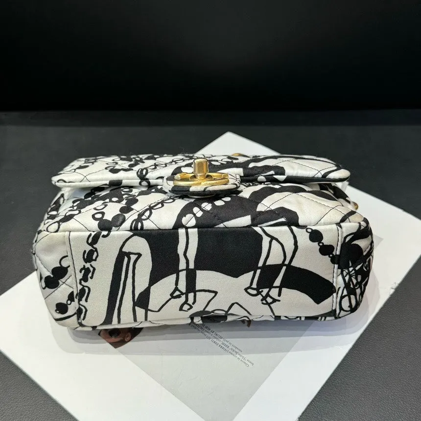 Chanel CF Graffiti Black White Canvas Chain Crossbody Bag Mini