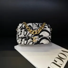 Chanel CF Graffiti Black White Canvas Chain Crossbody Bag Mini