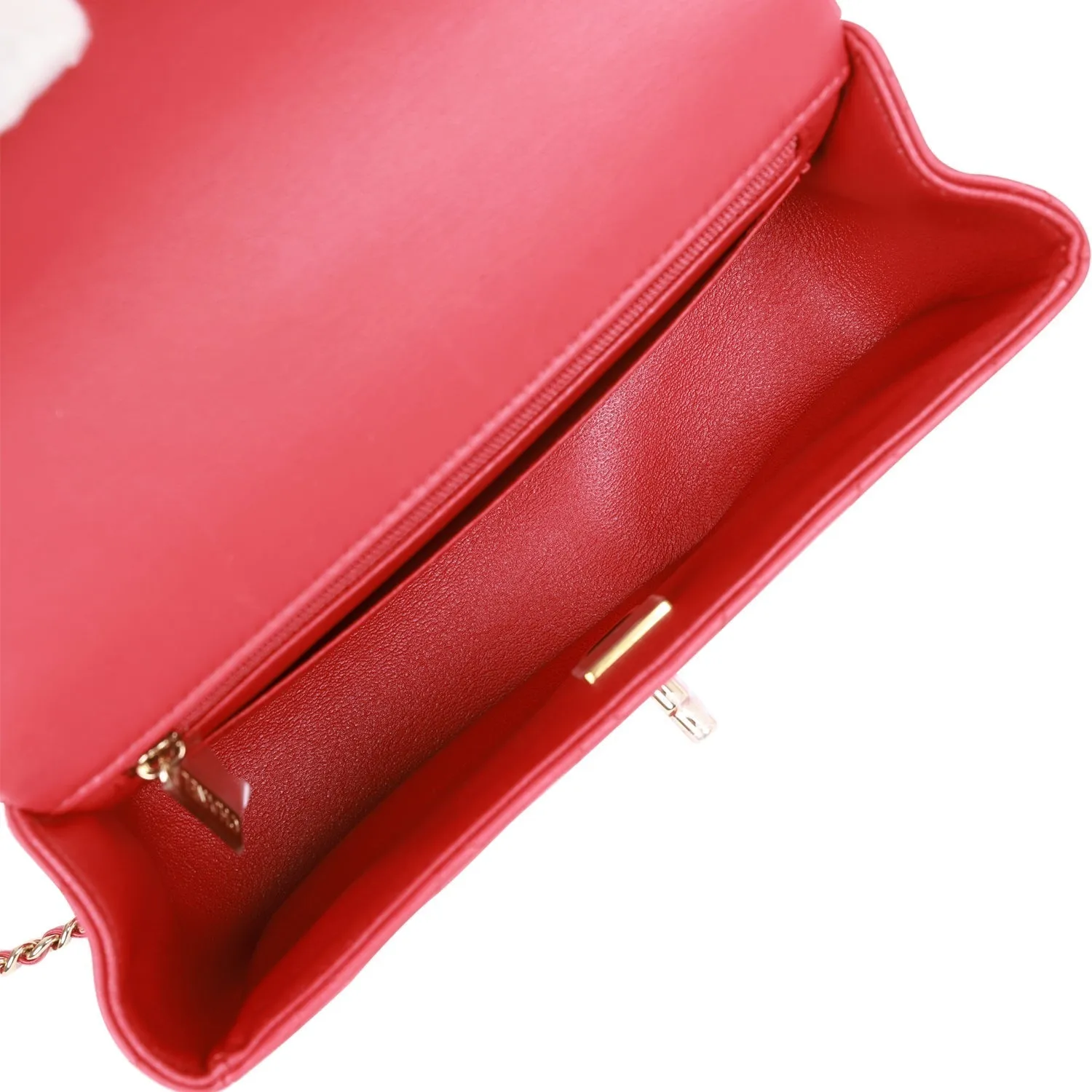 Chanel Mini Rectangular Flap Bag with Top Handle Red Lambskin Light Gold Hardware