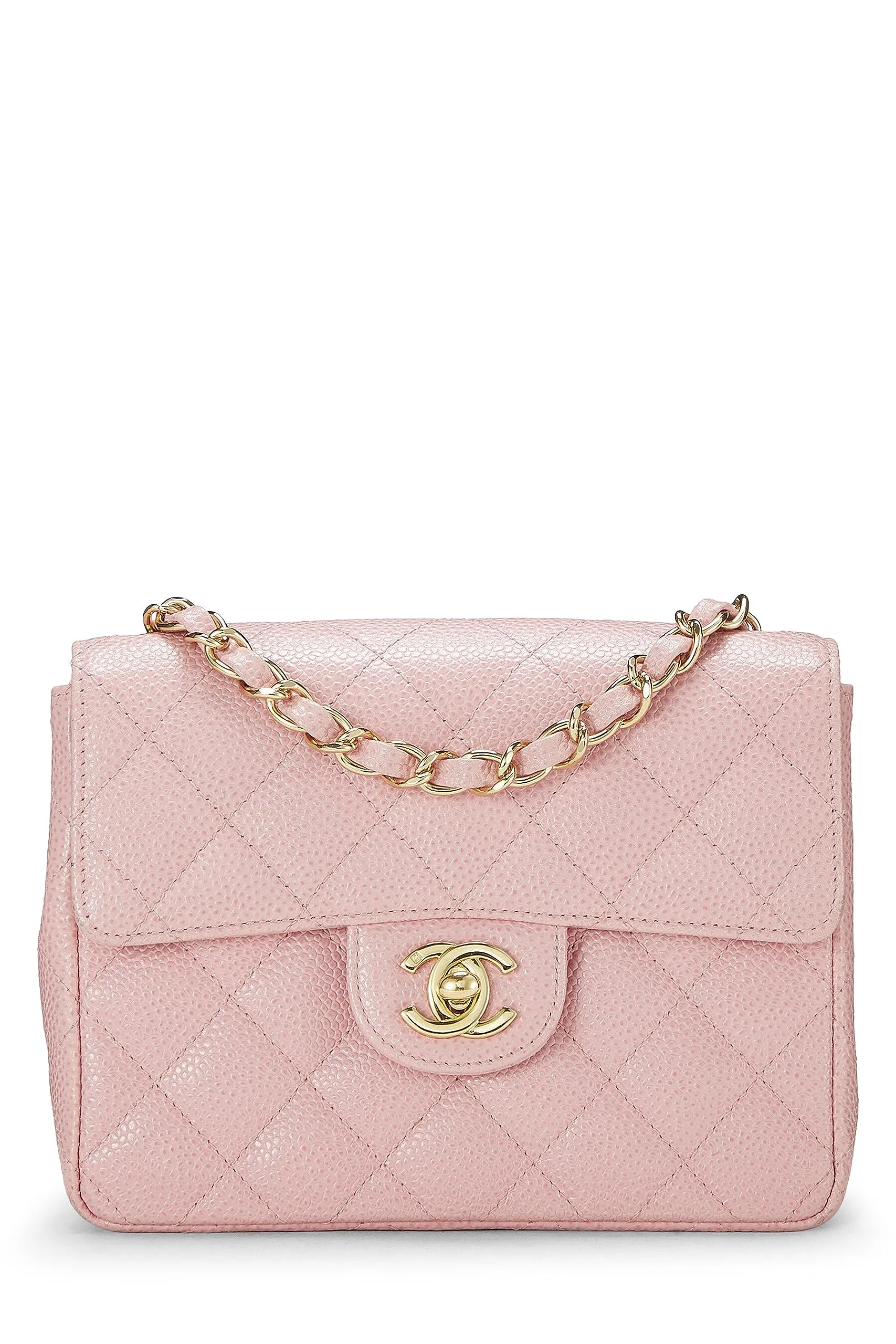 Chanel,  Pink Quilted Caviar Classic Square Flap Mini, Pink
