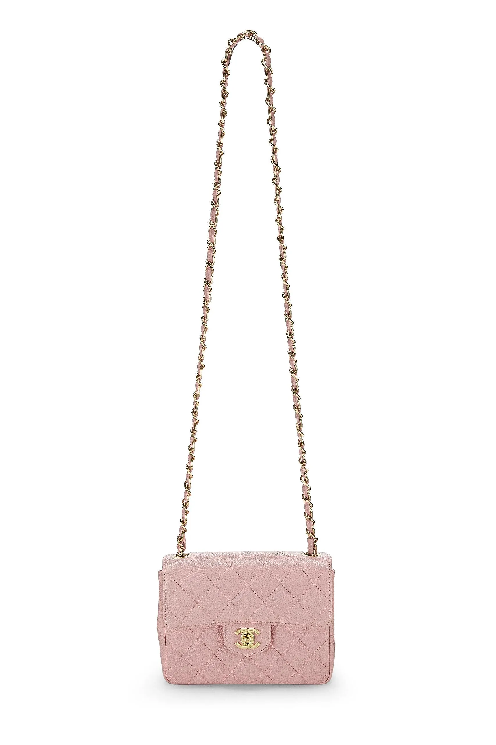 Chanel,  Pink Quilted Caviar Classic Square Flap Mini, Pink