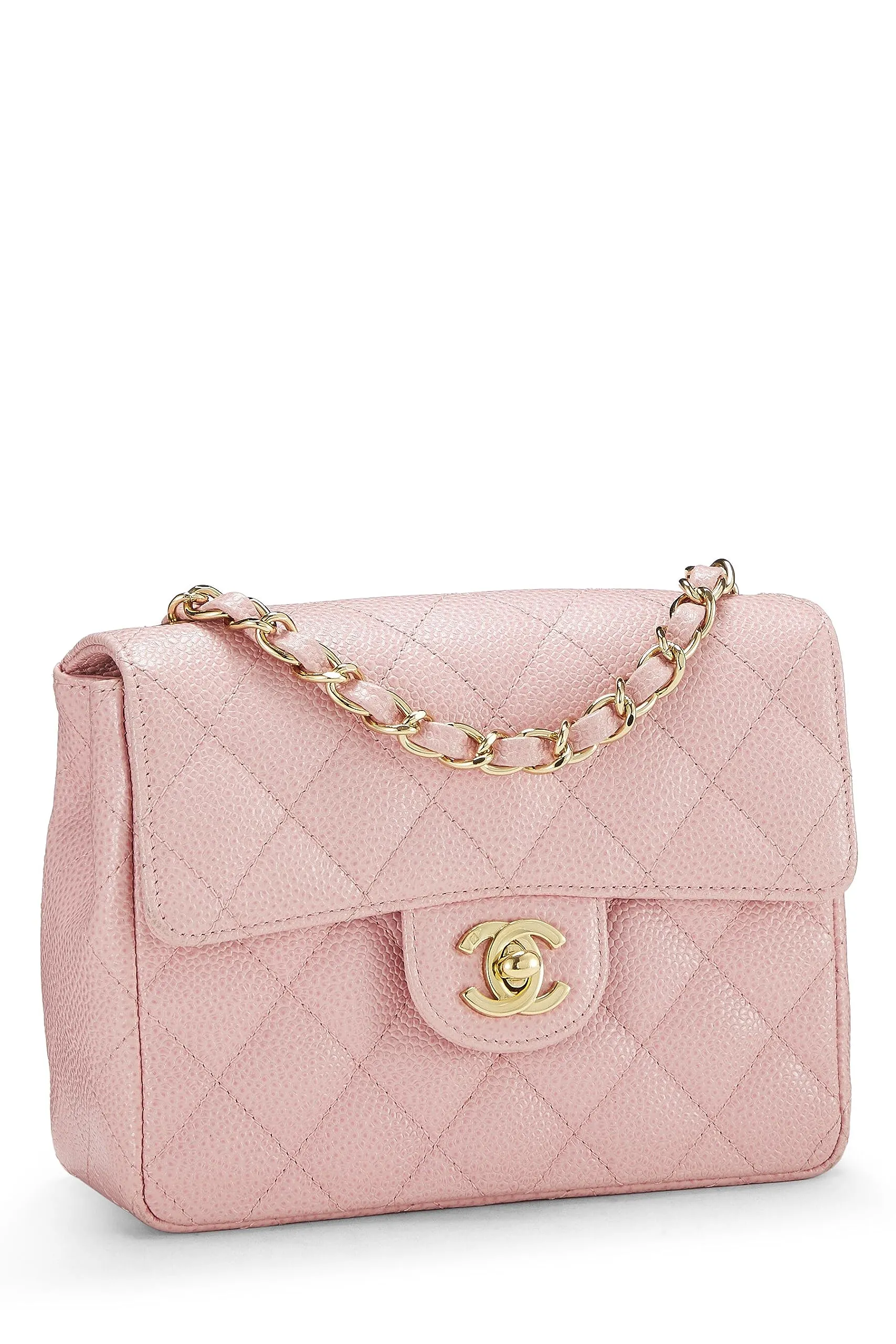 Chanel,  Pink Quilted Caviar Classic Square Flap Mini, Pink