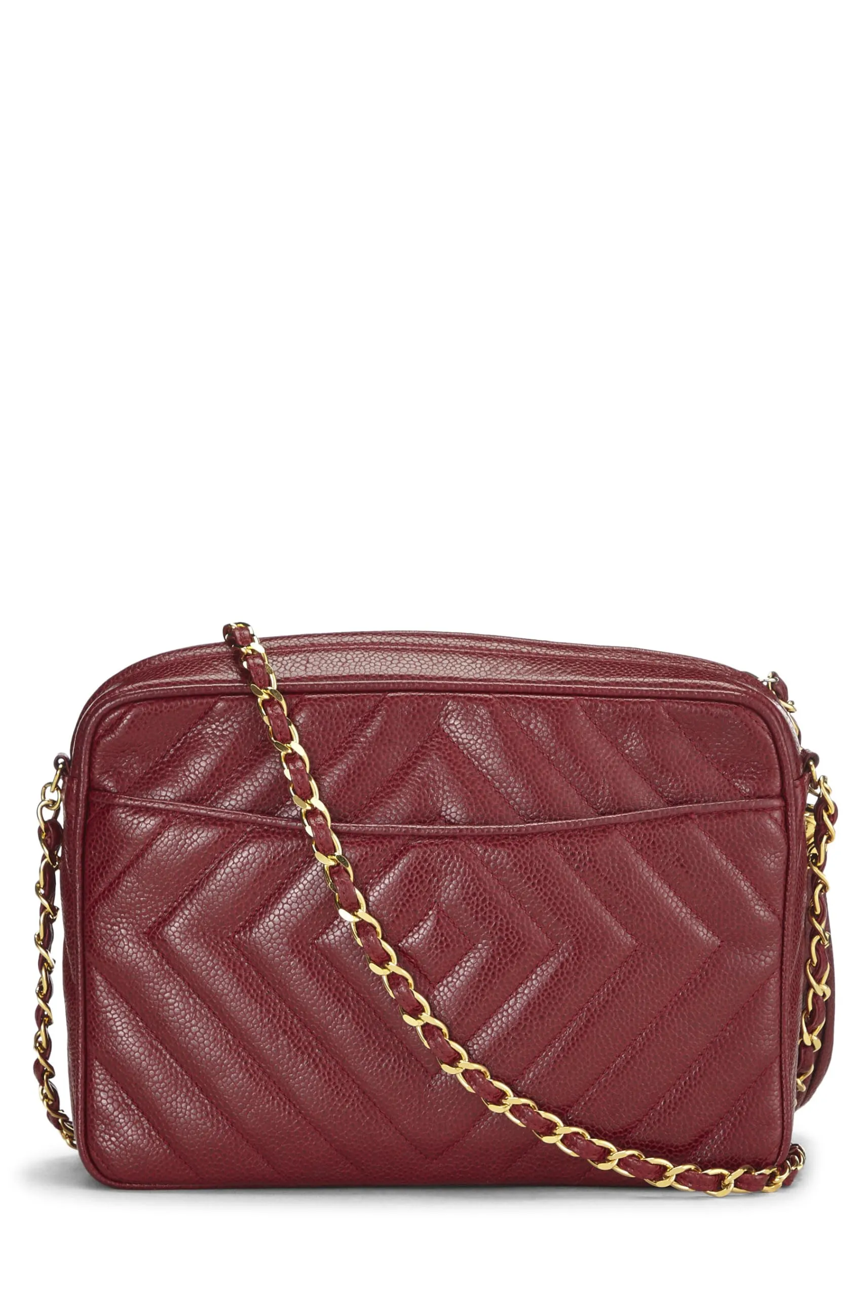 Chanel,  Red Caviar Diamond 'CC' Camera Bag Large, Burgundy