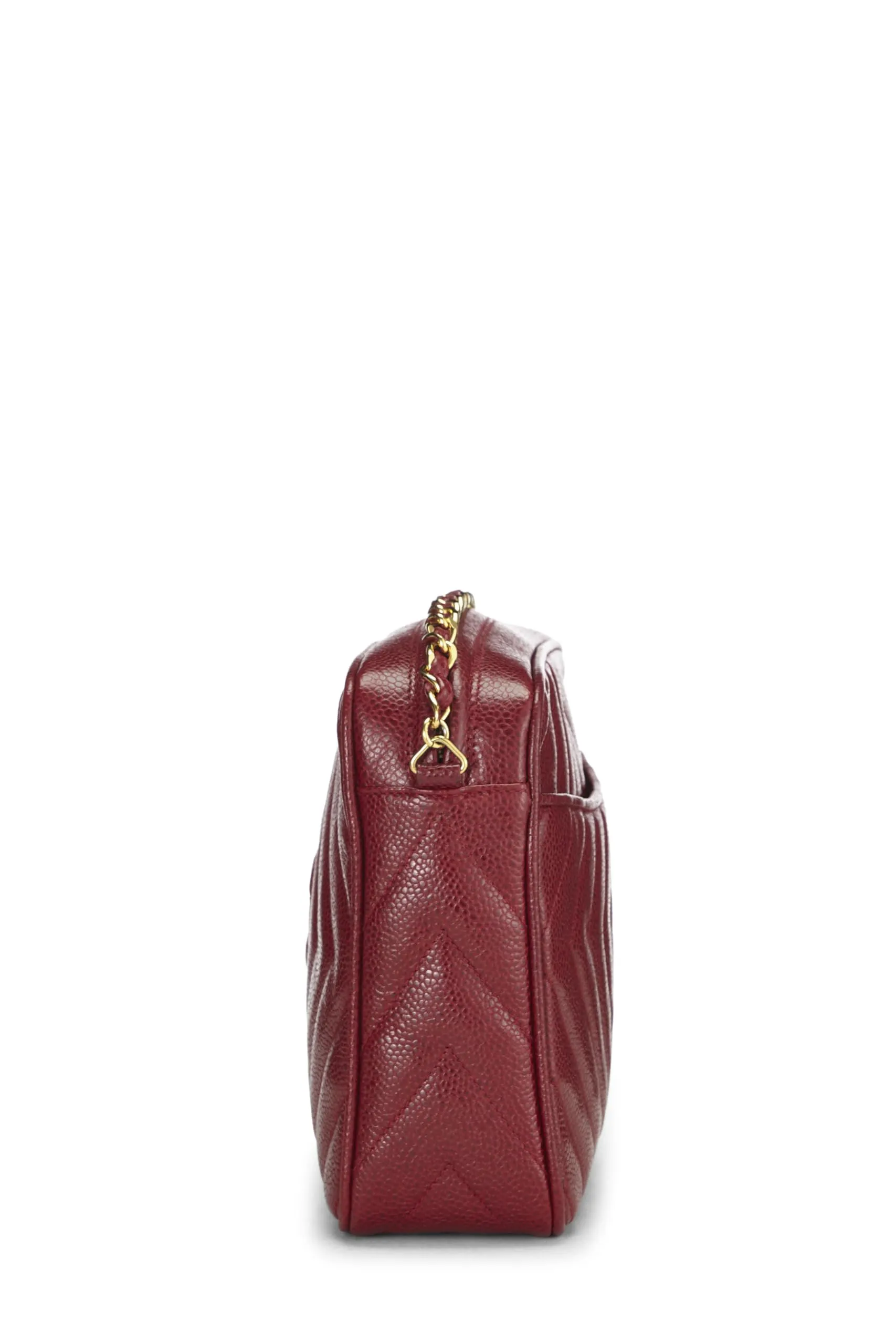 Chanel,  Red Caviar Diamond 'CC' Camera Bag Large, Burgundy