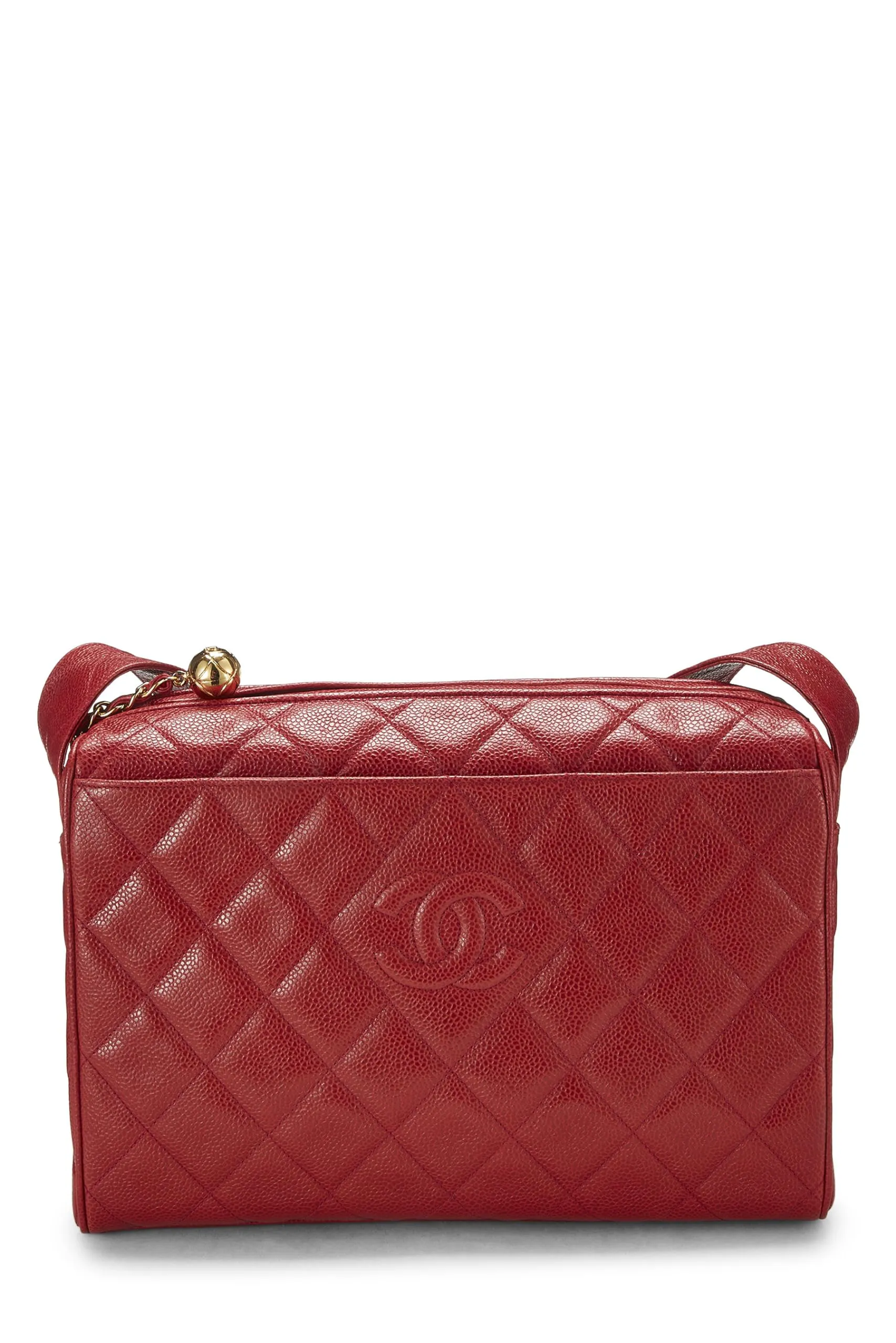Chanel,  Red Quilted Caviar Diamond 'CC' Camera Bag Large, Red