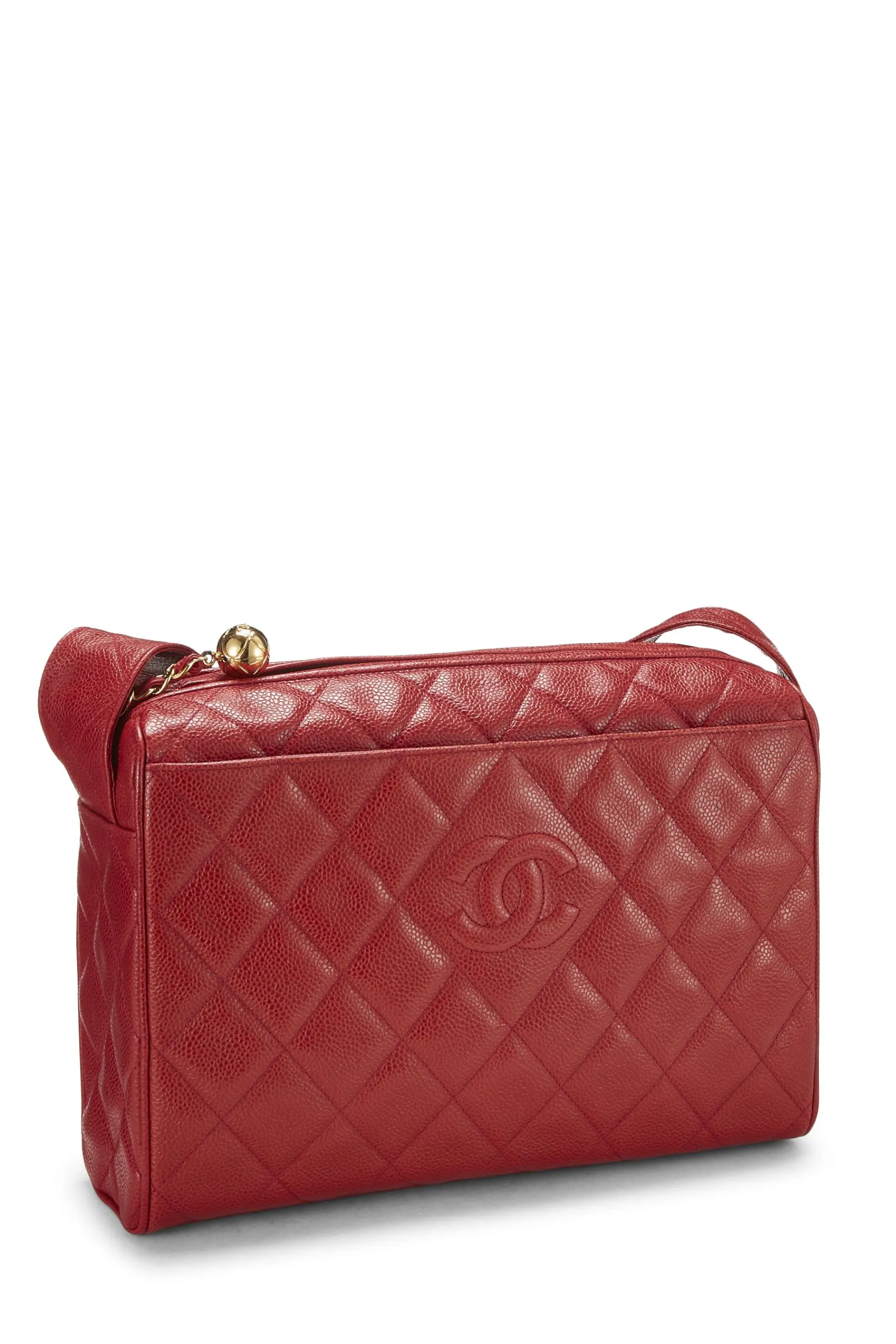 Chanel,  Red Quilted Caviar Diamond 'CC' Camera Bag Large, Red