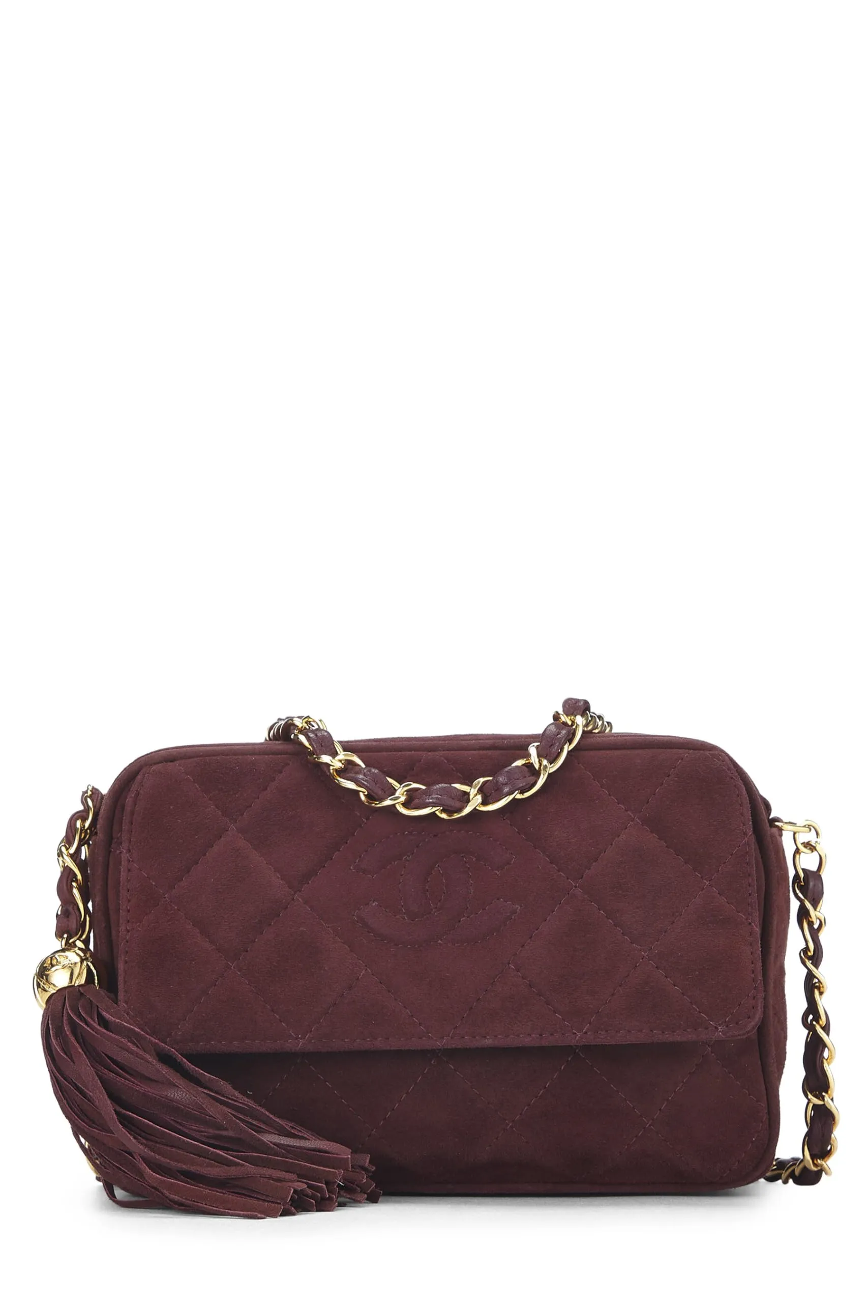 Chanel,  Red Quilted Suede Diamond 'CC' Camera Bag Medium, Red