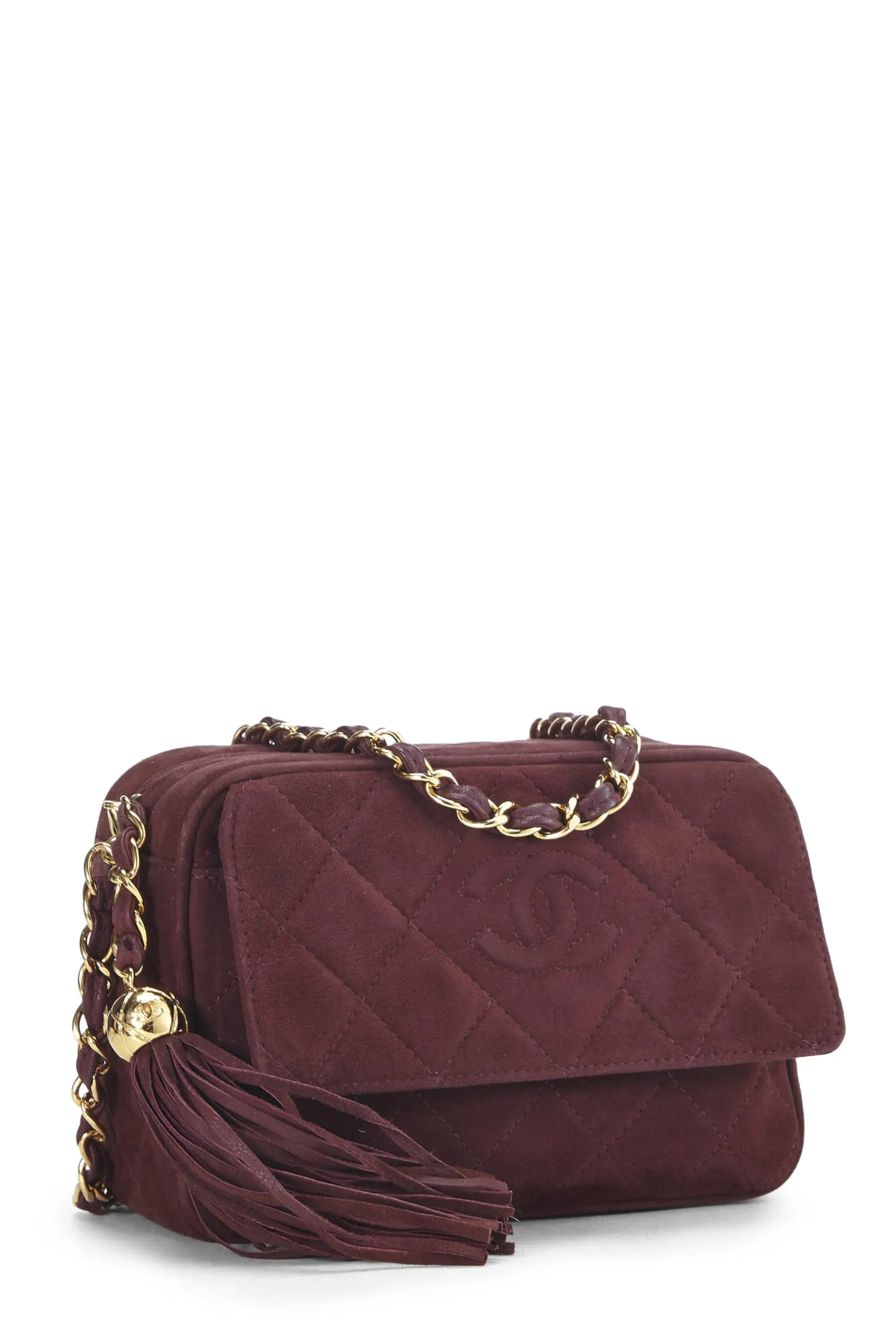Chanel,  Red Quilted Suede Diamond 'CC' Camera Bag Medium, Red