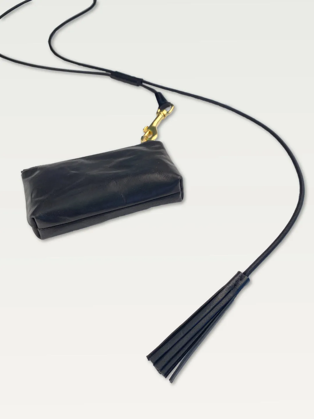 Crossbody Lanyard with Leather Tassel In Black