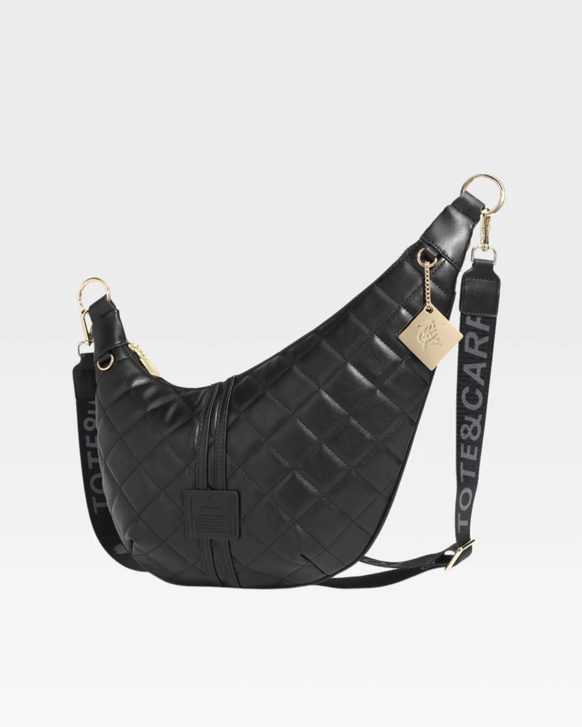 Diamond Stitch Crescent Messenger Bag in Black
