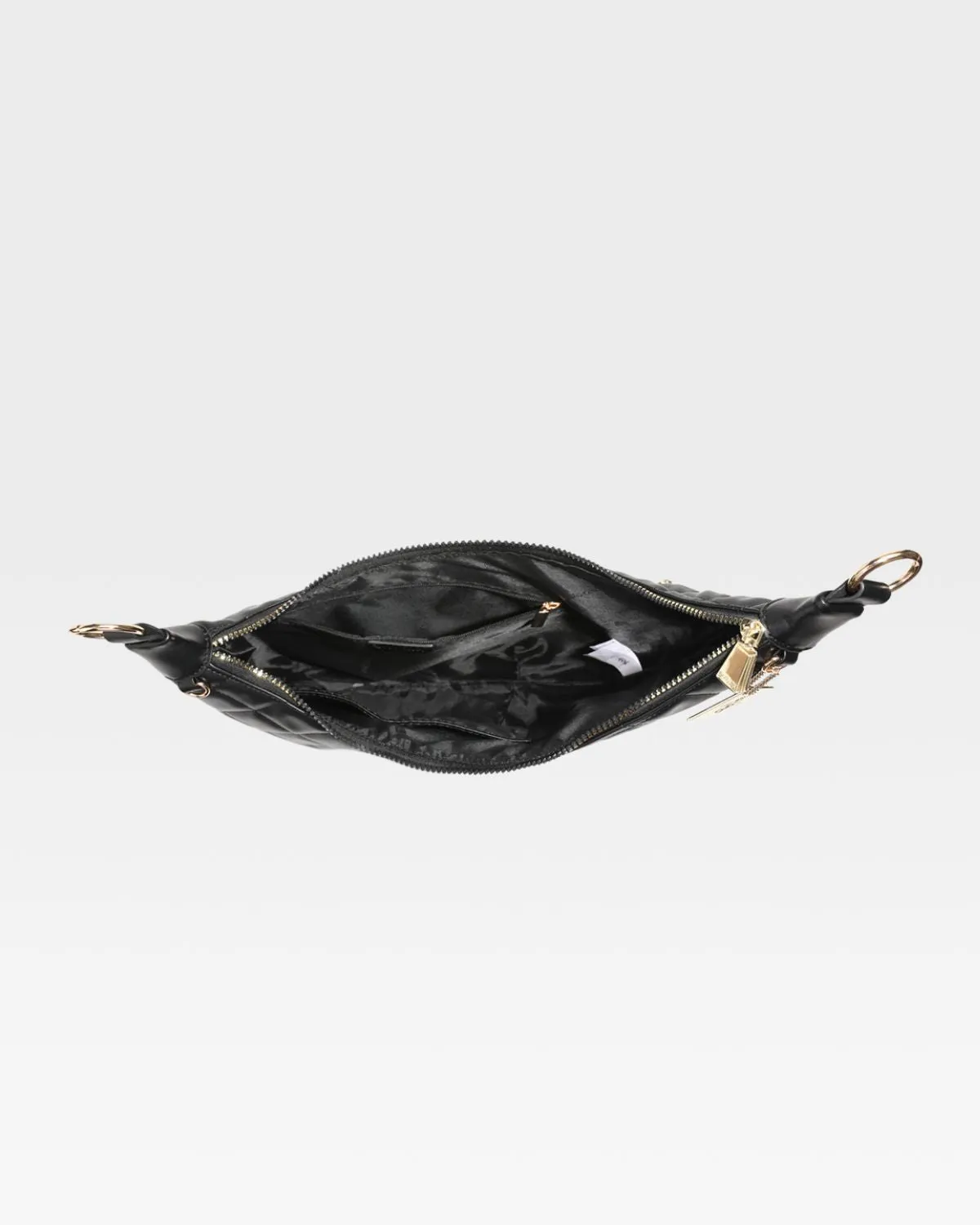 Diamond Stitch Crescent Messenger Bag in Black