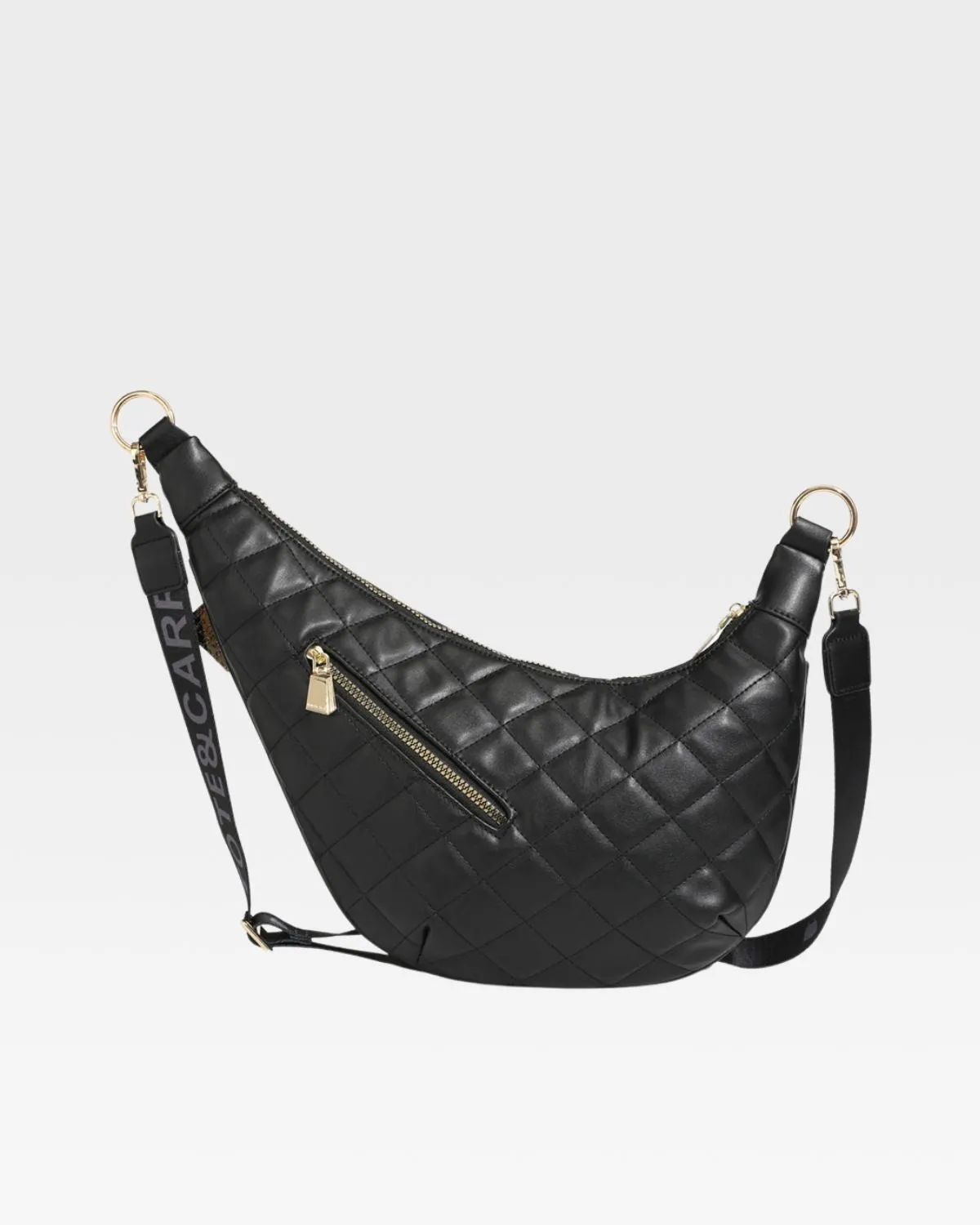 Diamond Stitch Crescent Messenger Bag in Black