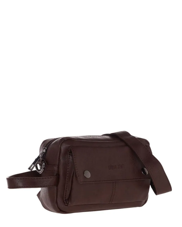 Distressed Leather Pouch Bag - Dark Brown