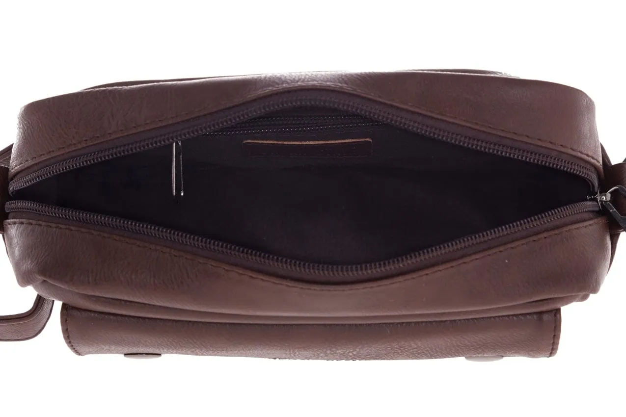 Distressed Leather Pouch Bag - Dark Brown