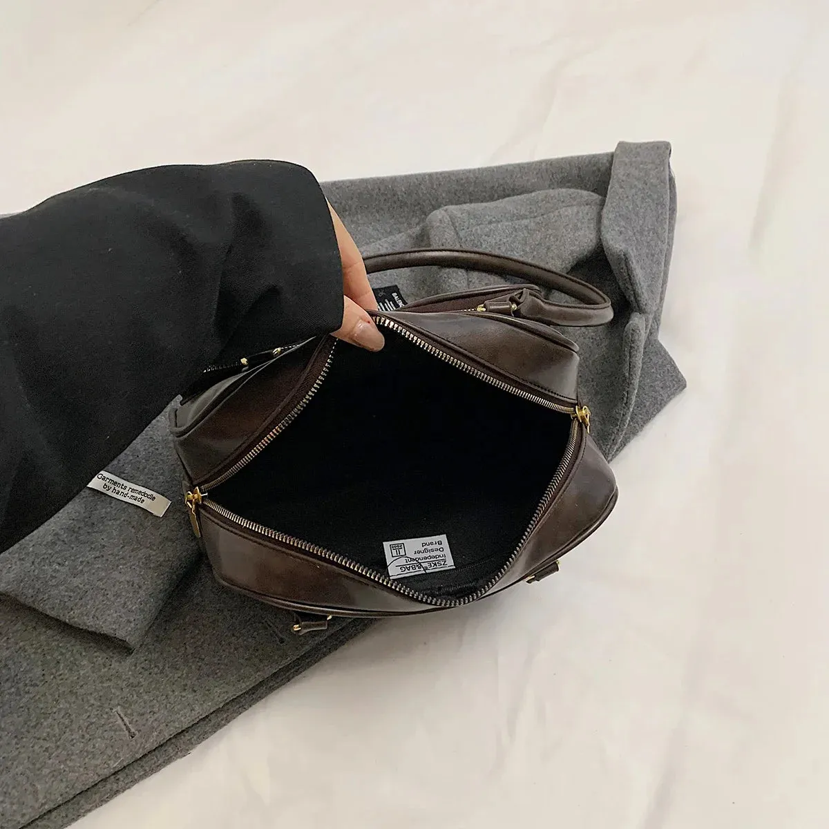 Faux Leather Double Pockets Underarm Bags