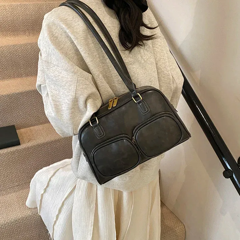 Faux Leather Double Pockets Underarm Bags