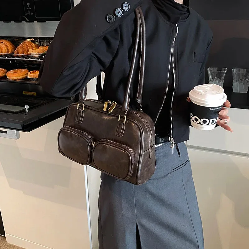 Faux Leather Double Pockets Underarm Bags