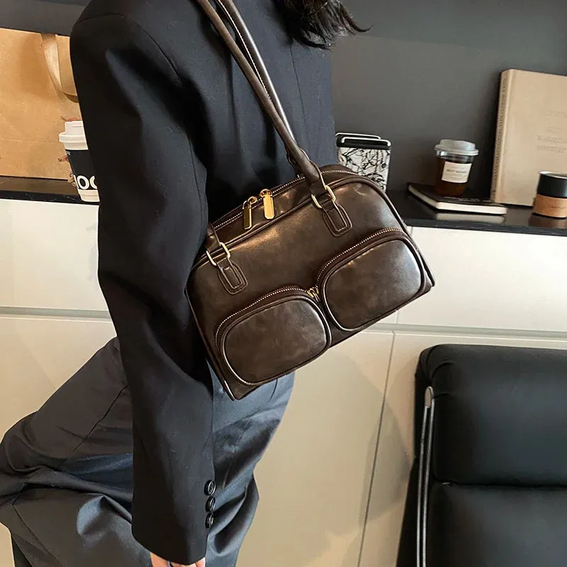 Faux Leather Double Pockets Underarm Bags
