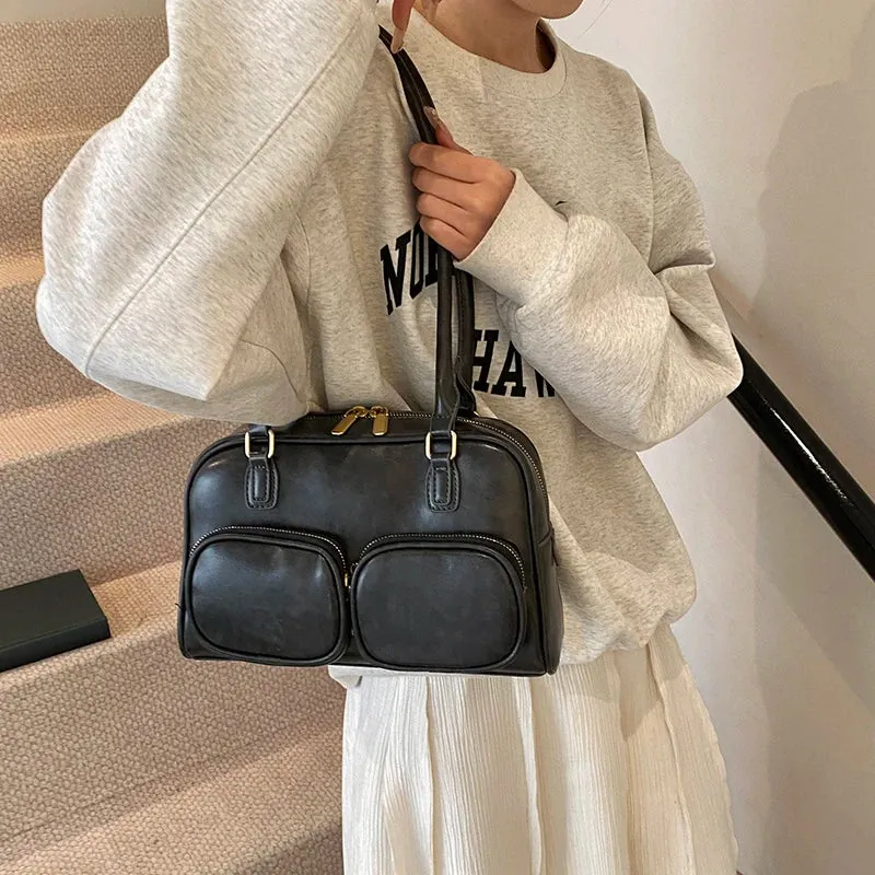 Faux Leather Double Pockets Underarm Bags