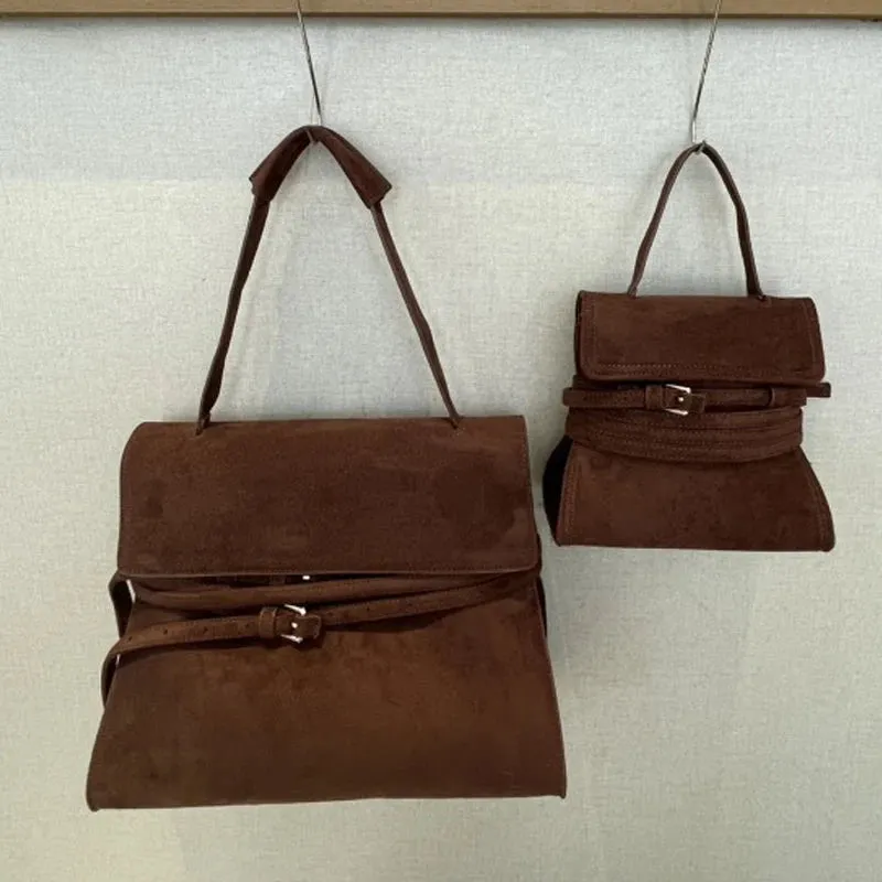 Faux Suede Tie Tape Decorate Tote Bags